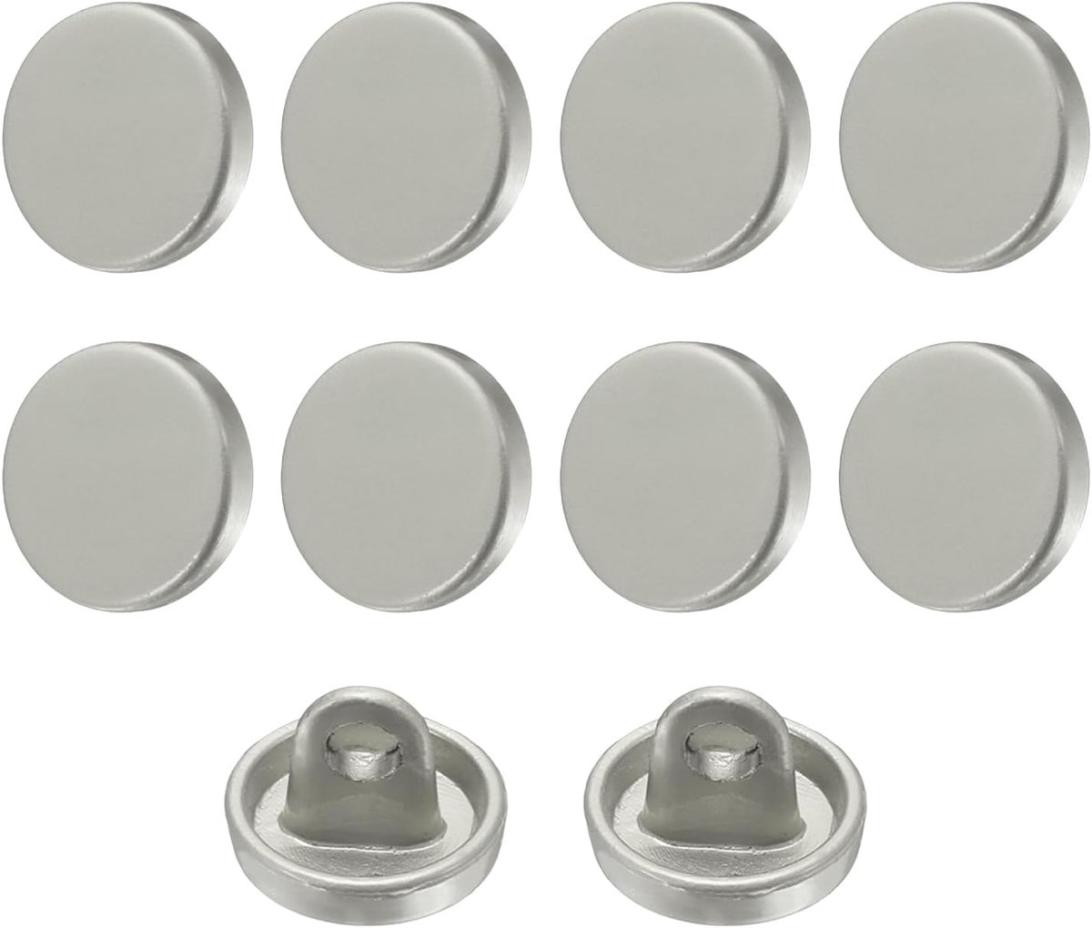 Knopen, 9 mm, metaal, platte buttons om aan te naaien, ronde knutselknopen voor kleding, broeken, mantels, jassen, blazer, hemd, pakken, decoreren handwerk, zelf maken, grijs