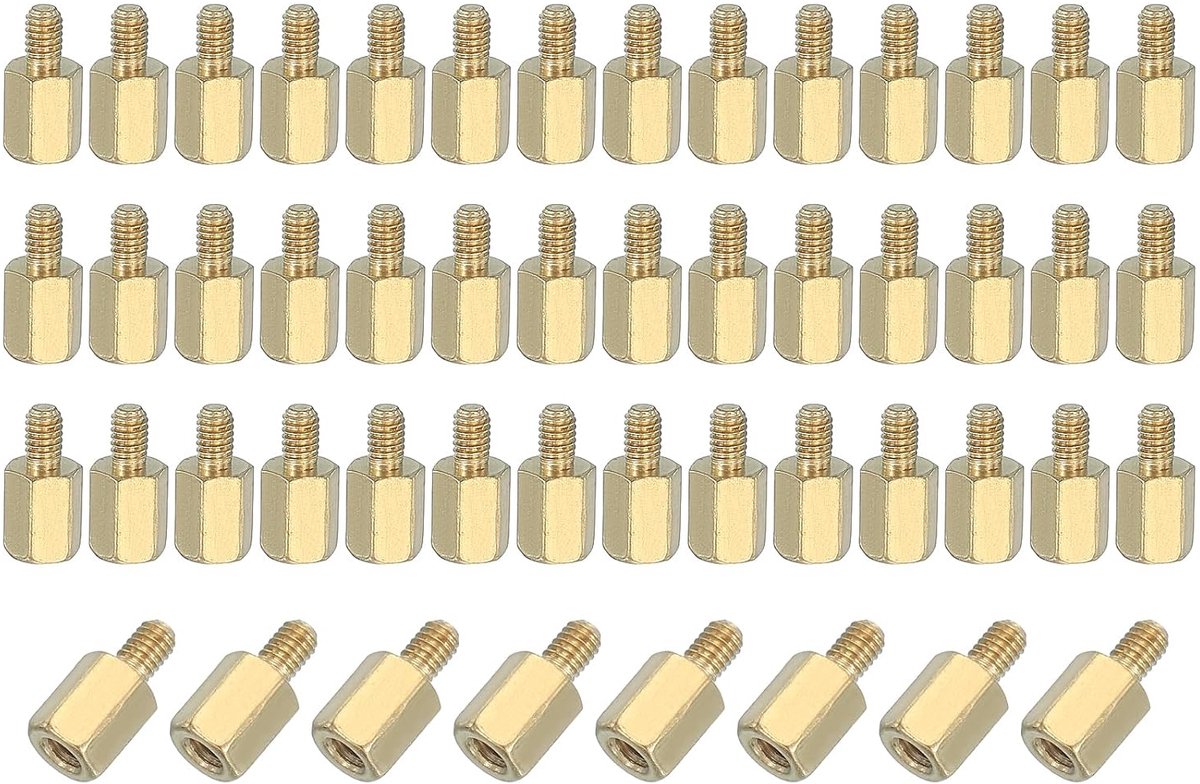 M2,5 x 6 + 4 mm zeskantige afstandbouten met binnendraad van messing, 50 stuks voor FPV-drone-quadcopter-PCB-moederbord-stalen schroefmoerset, computer, elektrisch, goud