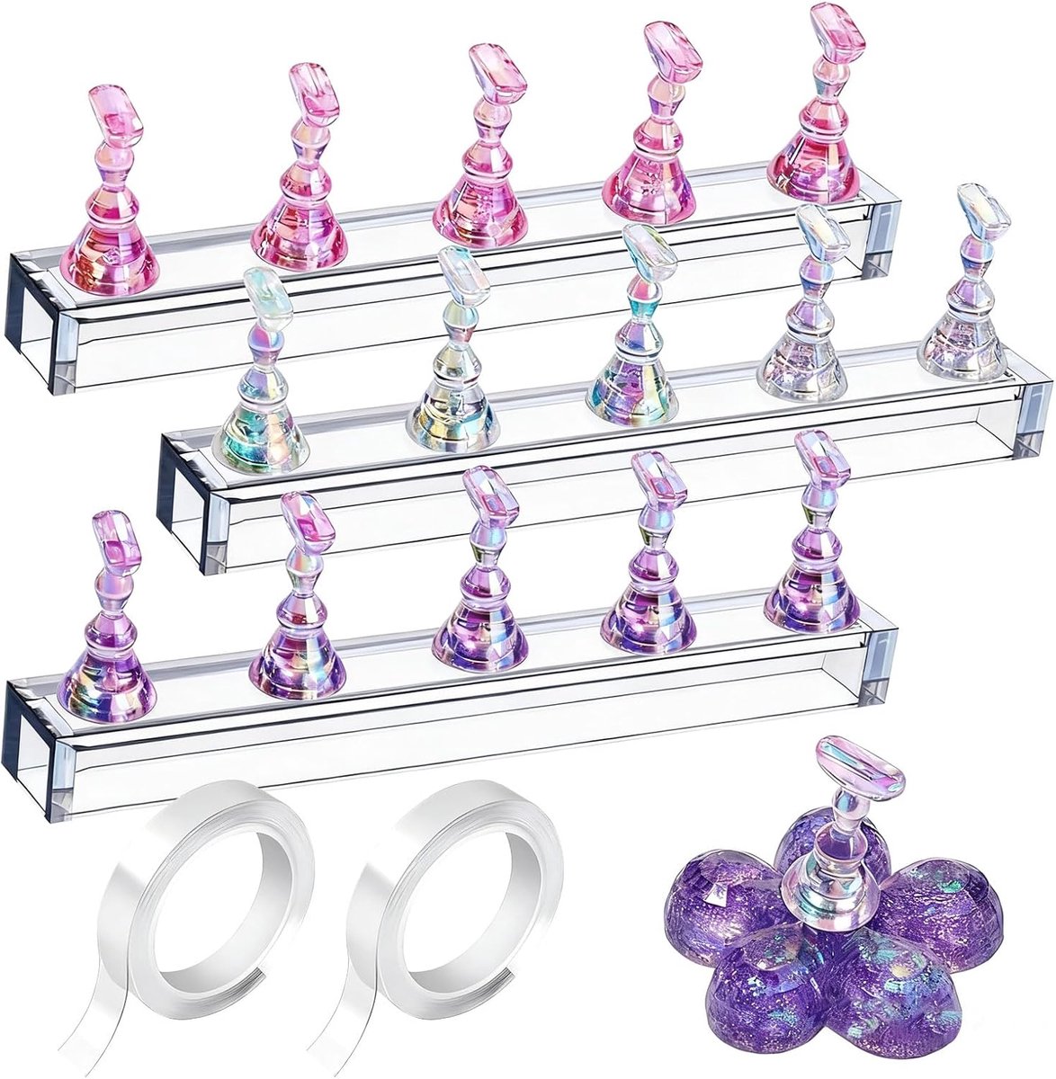 Stand, 3 Set nagelhouders voor kunstnagels, Nagelhouder voor nageldesign & oefenhand, Nagelkunst accessoires voor display met dubbelzijdige tape
