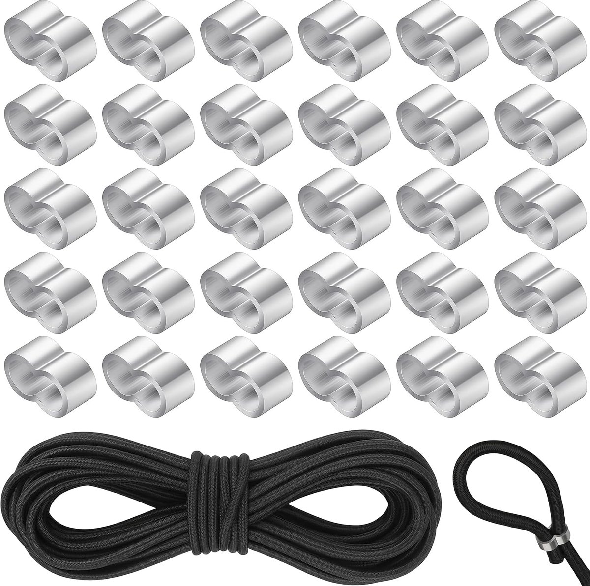uitbreidingstouw 8mm x 10m, zeiltouw en bungeekoord voor trailerzeil, elastisch rubberen koord met 30 chokeklemmen, rubberen koord voor kamperen, zeilen, tent