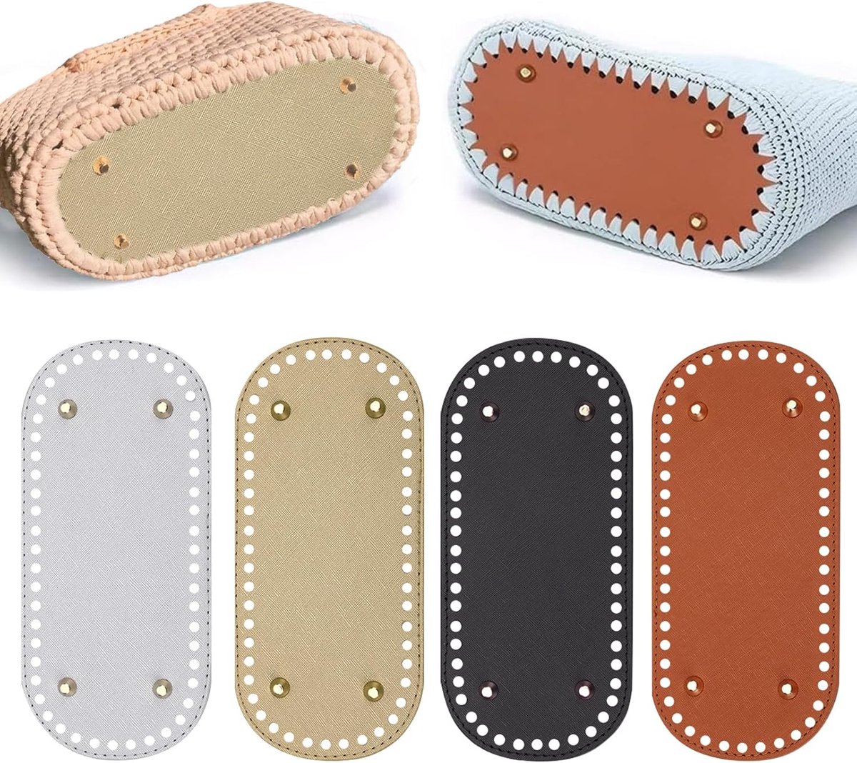 4 stuks zakbodem om te haken, zakbodem PU-leer, tas, vloervormer, kunstleer, tas haken voor breizakken, schoudertas, doe-het-zelf mandvlechten, haakaccessoires