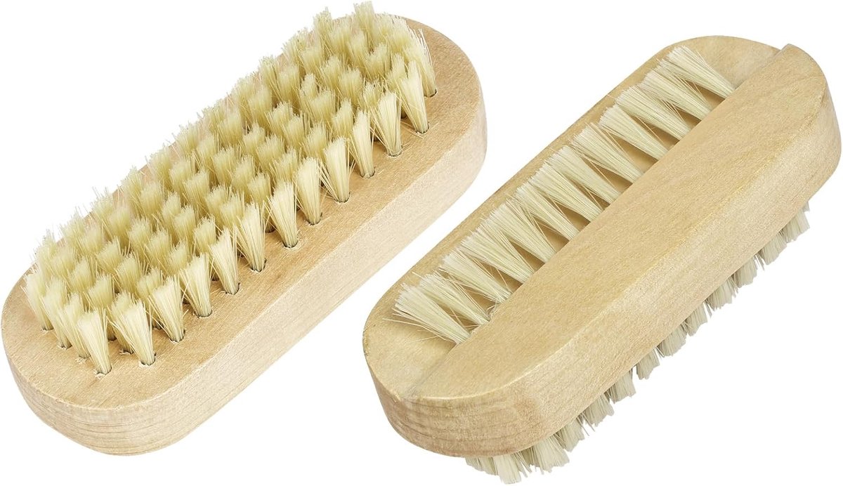 2 stuks dubbelzijdige houten nagelborstel, nagelreinigingsborstel met varkenshaar, nagelreiniger voor manicure en pedicureverzorging