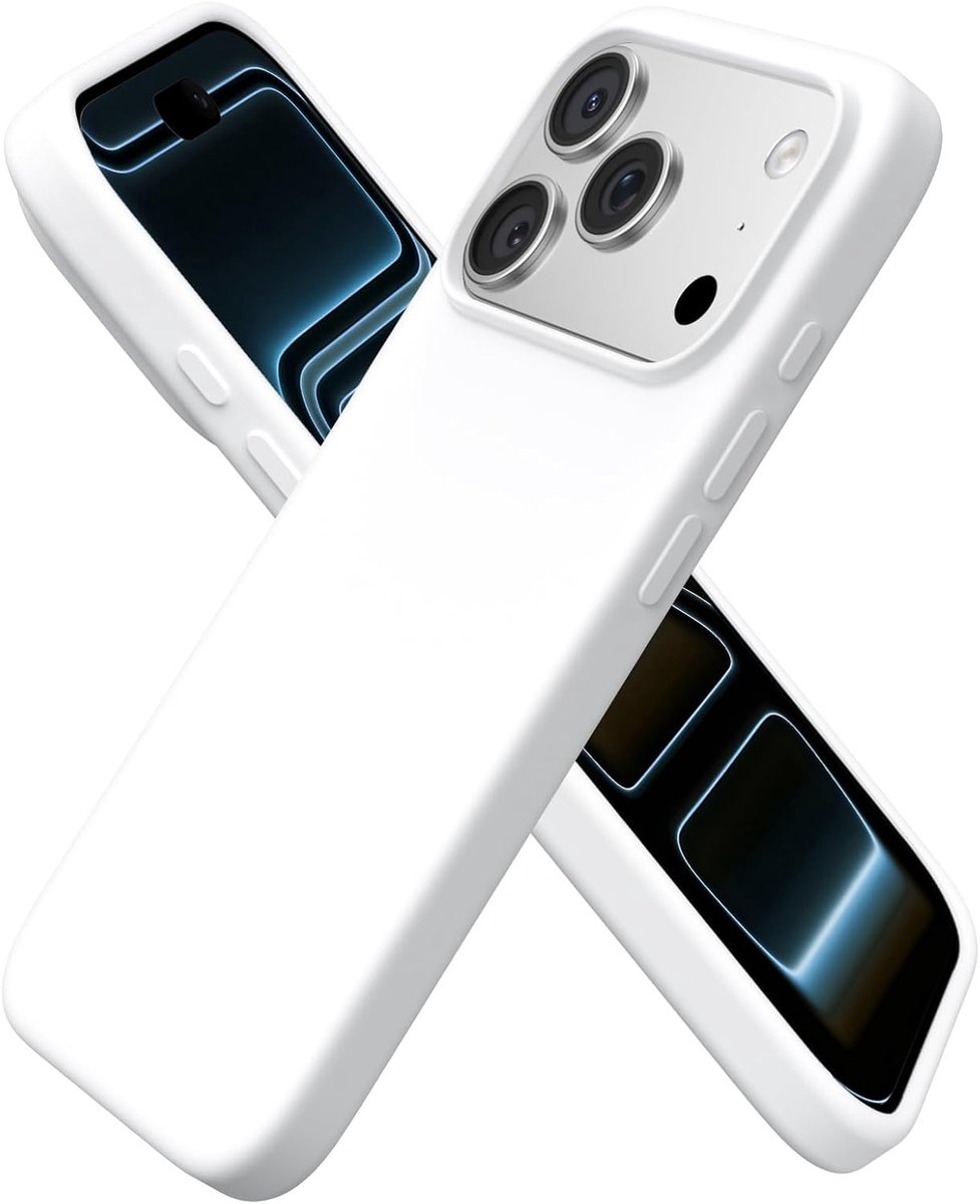Beschermhoes voor iPhone 17 Pro 6,3 inch, premium vloeibare siliconen, volledige bescherming, zacht gelrubber, binnenkant van microvezel, krasbestendig, schokbestendig, wit