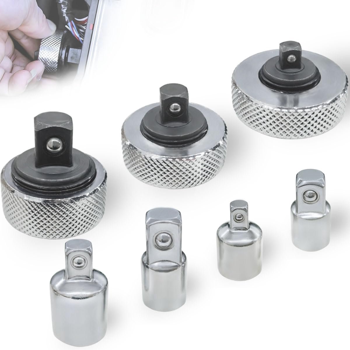 Mini vingerratelset (1/2'', 3/8'', 1/4'') Handpalmratelsleutel Vierkante dopsleuteladapter Omkeerbaar Hand Stubby Duimwiel Dopsleutels voor krappe ruimtes Accessoiresset