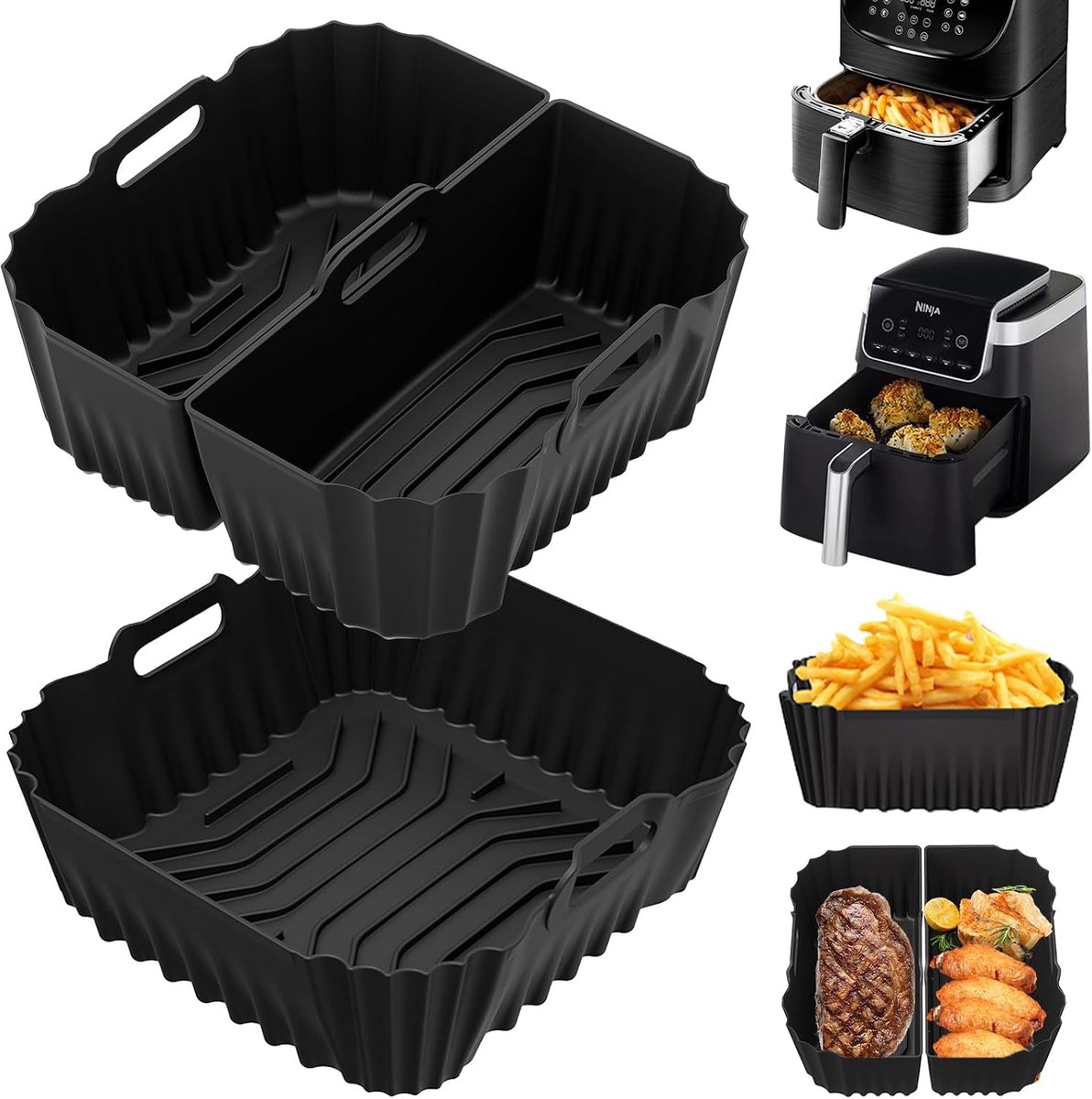 Accessoires voor airfryers, 19-23 cm, voor Ninja Max Pro 6,2 l, Philips 6,2 l, Cosori 5,5 l/6,0 l, herbruikbare siliconen airfryer-accessoires