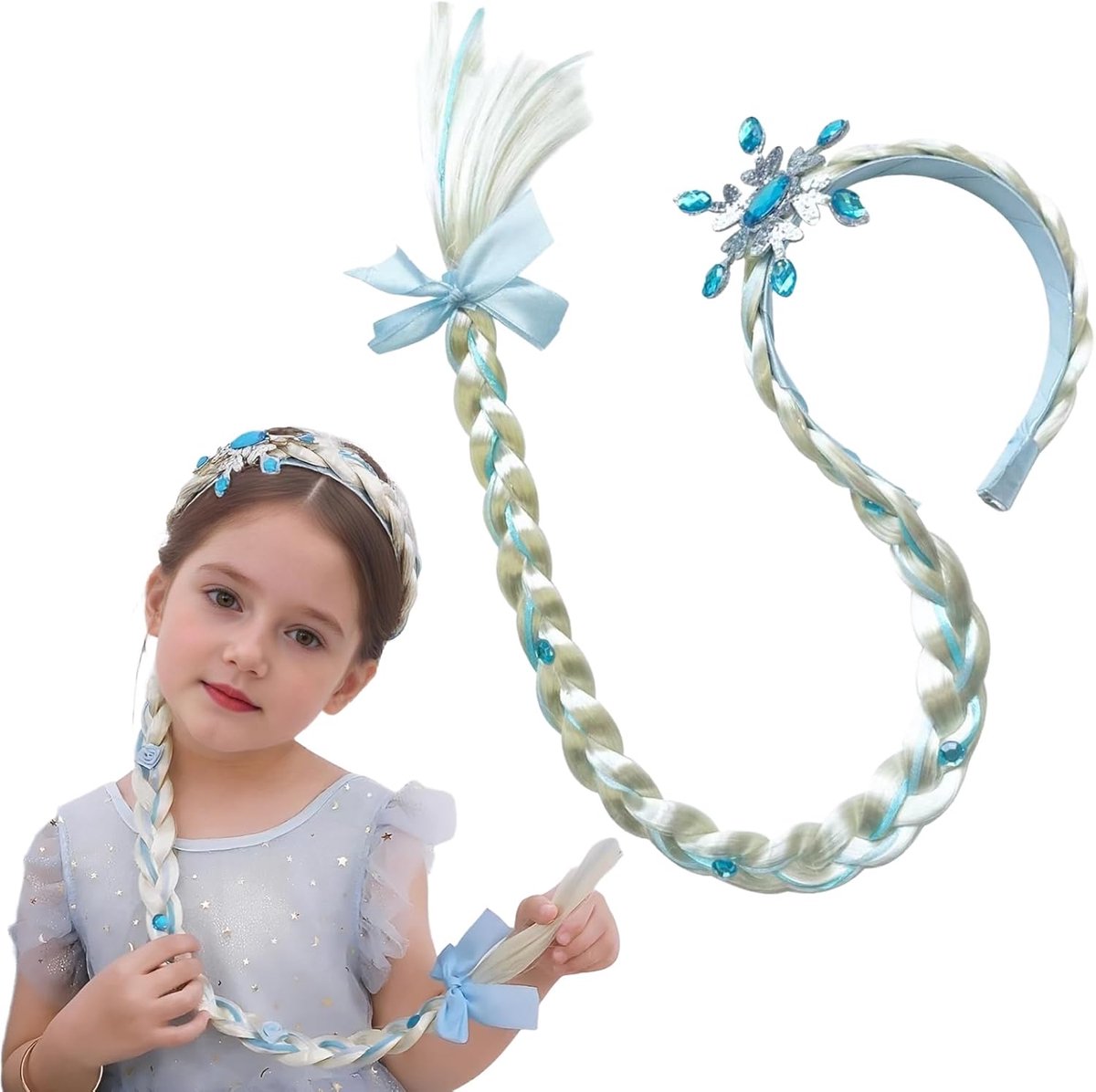 Prinsessenpruik voor meisjes, met vlechten en Raponsje, accessoires voor verjaardagsfeest, cosplay