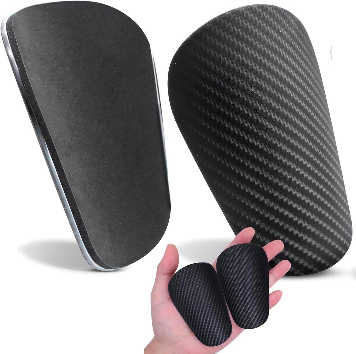 Carbon-Fibre Shin Guards, 11,5 x 6 cm, voetbalbeenbeschermers voor volwassenen en jongeren met EVA-schuim, 2-delige set