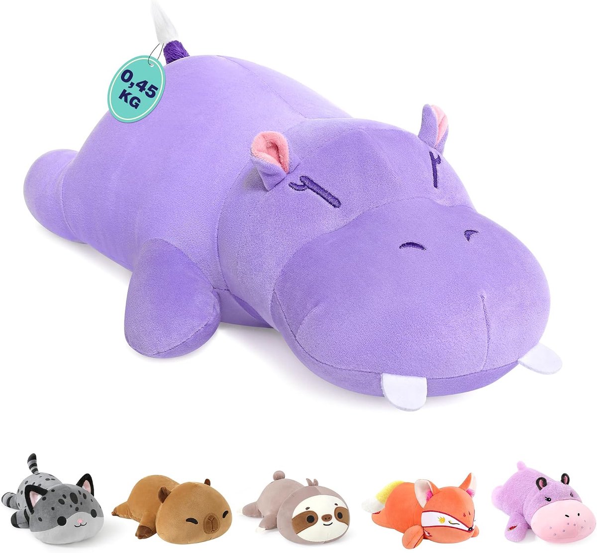 shownicer Gewichtsdieren Nijlpaard 0,45 KG Gewichts Knuffel Nijlpaard Stoffig Pluimdier Nijlpaard Pluis Kissen Speelgoed Cadeau voor Volwassenen Kinderen 3+ Jaar (Nijlpaard A, 25cm)