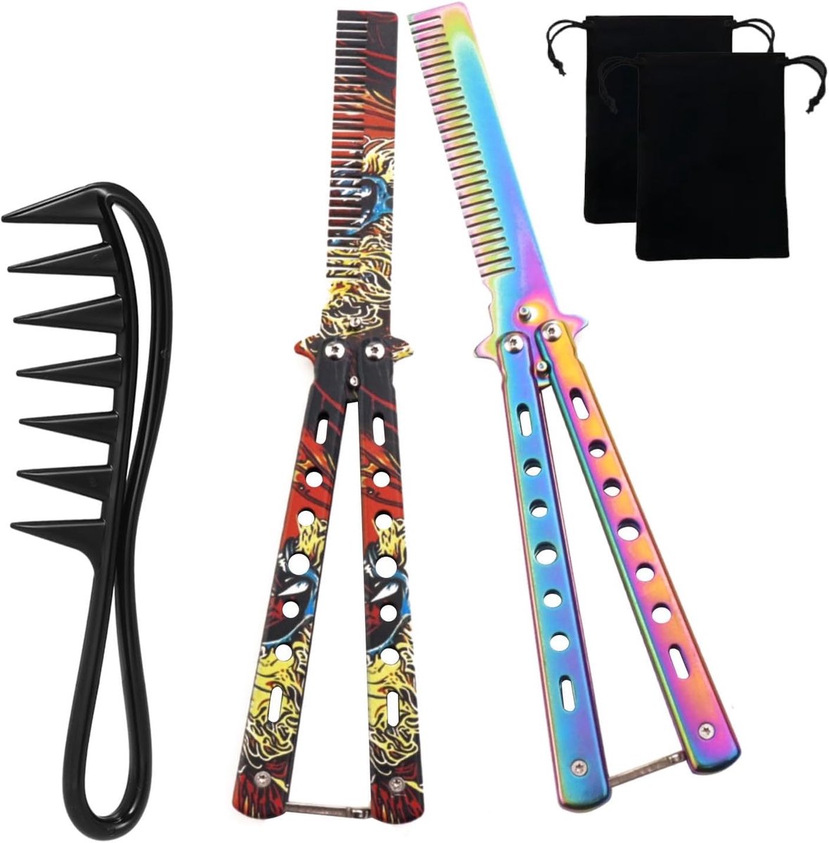 3 stuks vlinderstijl kam, opvouwbare zakkam, vlinderkam, haai, tandkam, strengen kam voor haarstyling, accessoires, training, verschillende soorten haren