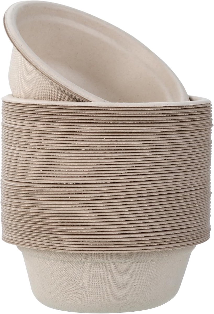 50 Stuks Wegwerpschalen van Suikerriet, Wegwerppapieren Bakjes 350 ML, Biologisch Afbreekbaar, Milieuvriendelijk voor Warm & Koud Eten, Perfect voor Feestjes en Picknicks