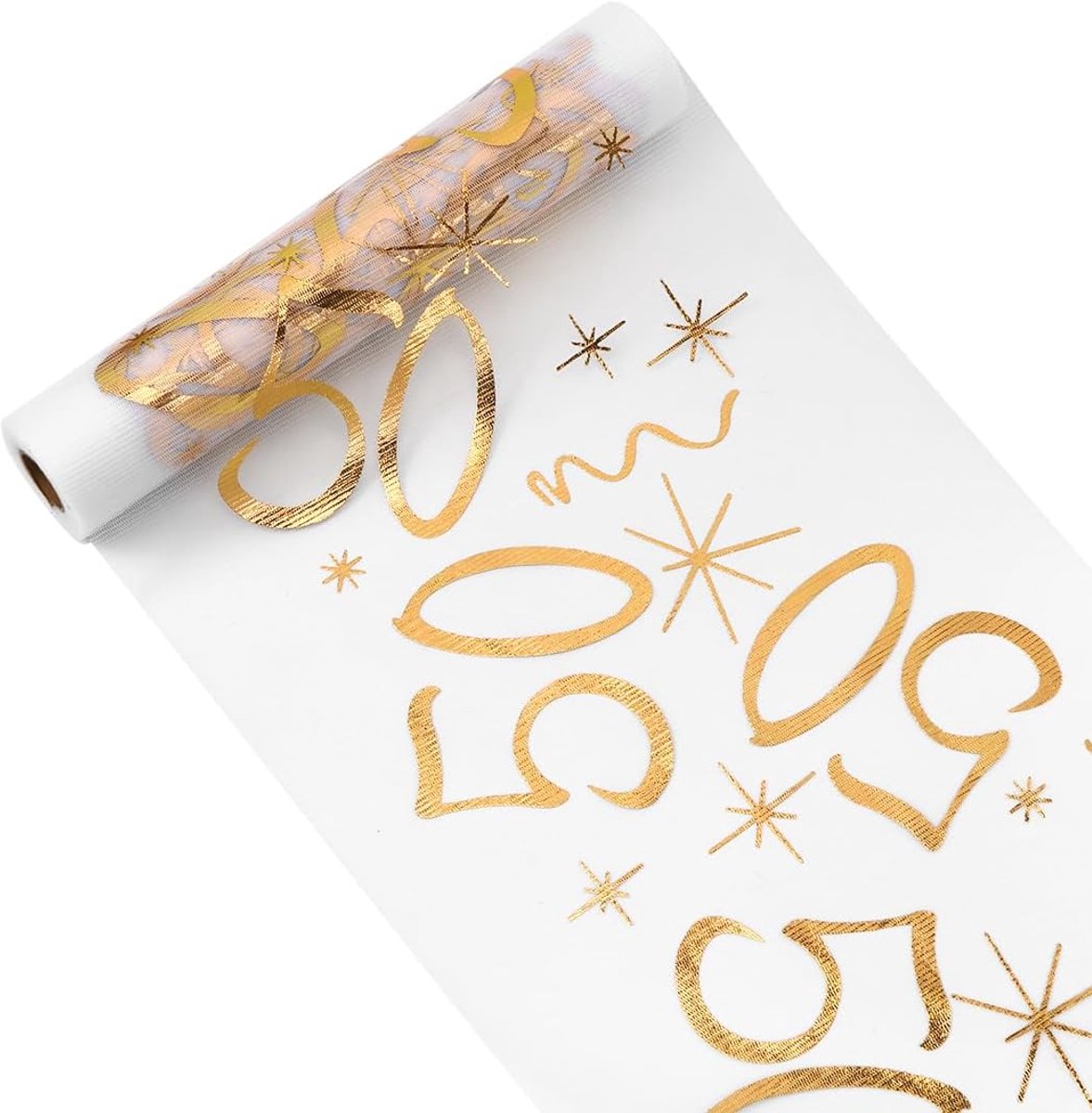 Tafelloper 50 verjaardag 28 cm x 10 m goud glanzend tafelkleden feestdecoratie