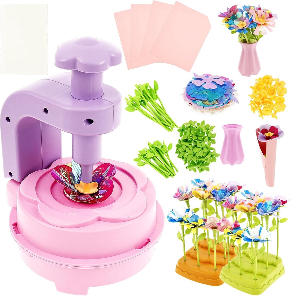 knutselset kinderen, bloemenpers knutselen kinderen met bloemenmachine speelgoed bloemen knutselen meisjes 4-12 jaar, knutselset meisjes 4 5 6 7 8 9 10 11 12 jaar kinderverjaardagscadeau