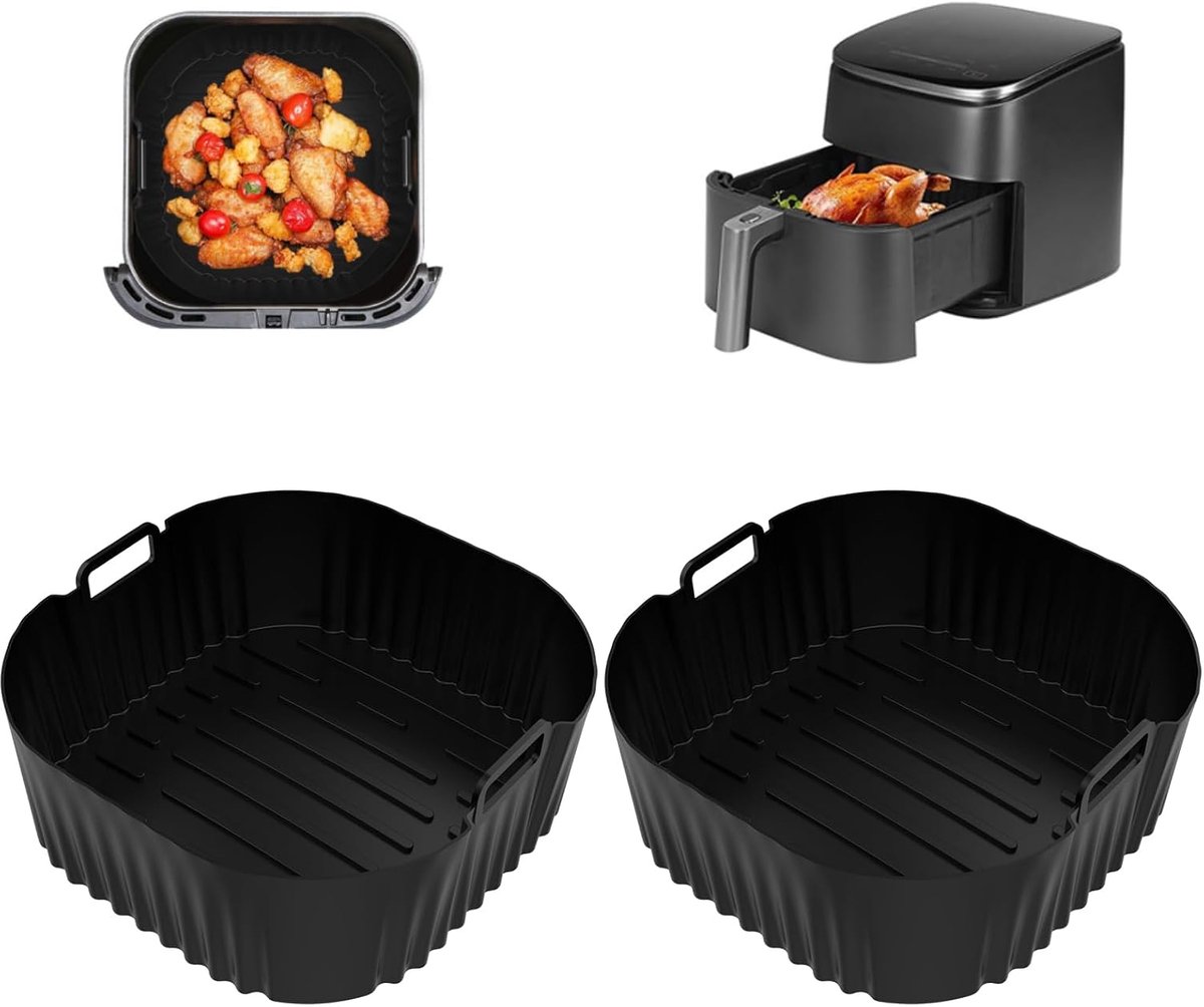 2 stuks vierkante vormen voor luchtfriteuse 21 x 21 x 8 cm zwart siliconen container voor heteluchtfriteuse siliconen vorm alleen voor Philips NA230 COSORI6.2L COSORI5.5L