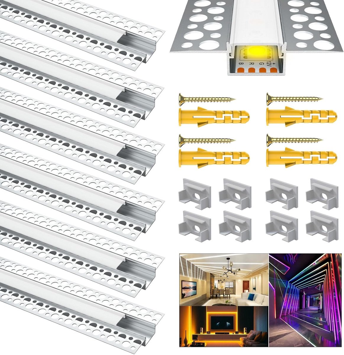 6x1M Led gipsplaten Profiel, Led Aluminium Profiel Drywall AluProfile voor 18MM Strips, Led Kanaal Diffuser voor Philips Hue