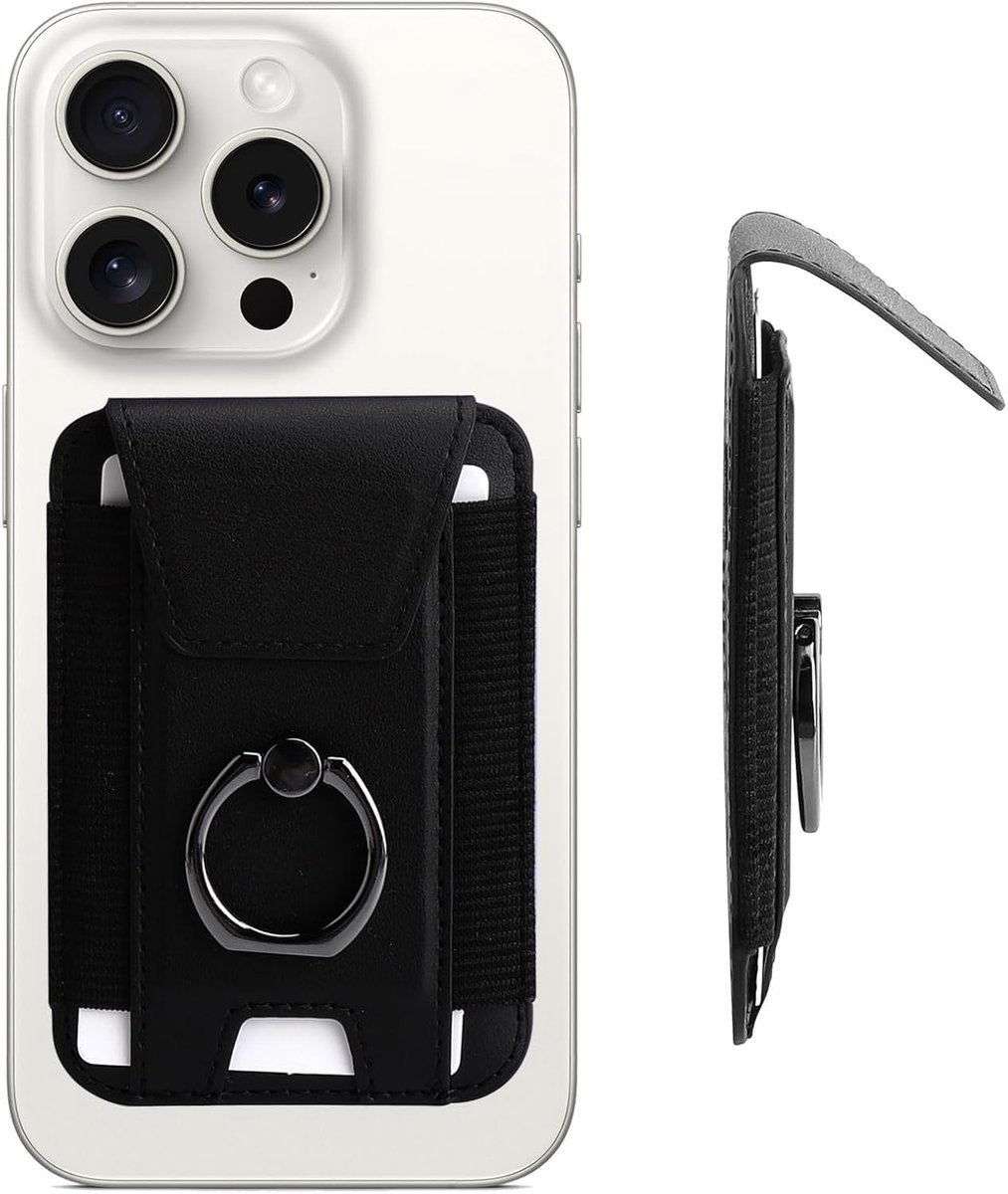 Portemonnee met ring, kaarthouder dunne mobiele telefoon kaarthouder magnetisch | Voor iPhone 17/16/15/14/13-serie, geschikt voor 6 kaarten, slanke portemonnee creditcardhouder