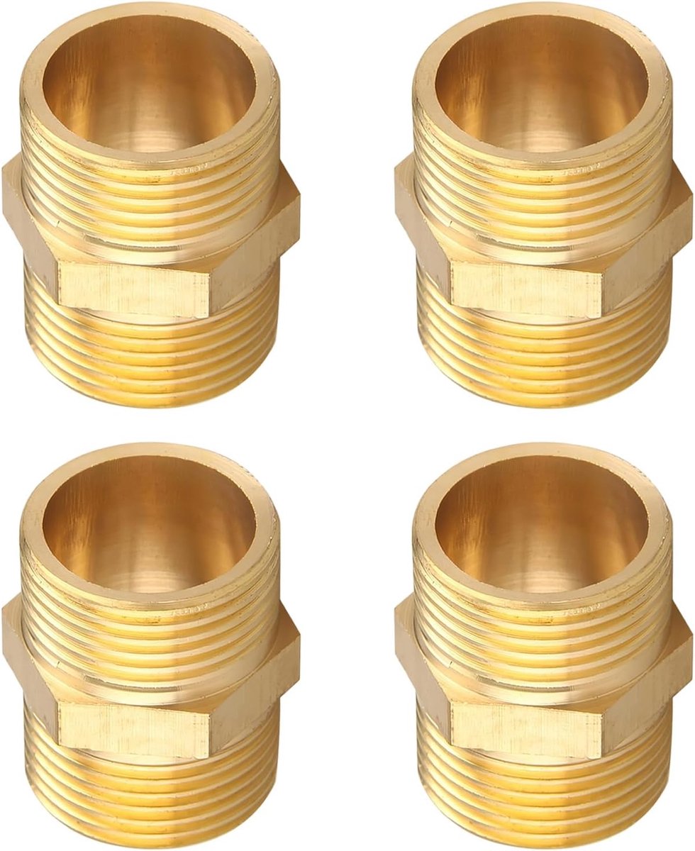 nippel 3/4 inch (ø26 mm) 4 stuks dubbele nippels, 3/4 inch dubbele schroefdraad voor drinkwaterinstallaties, verwarmingsbouw en zonne-installaties, corrosiebestendig