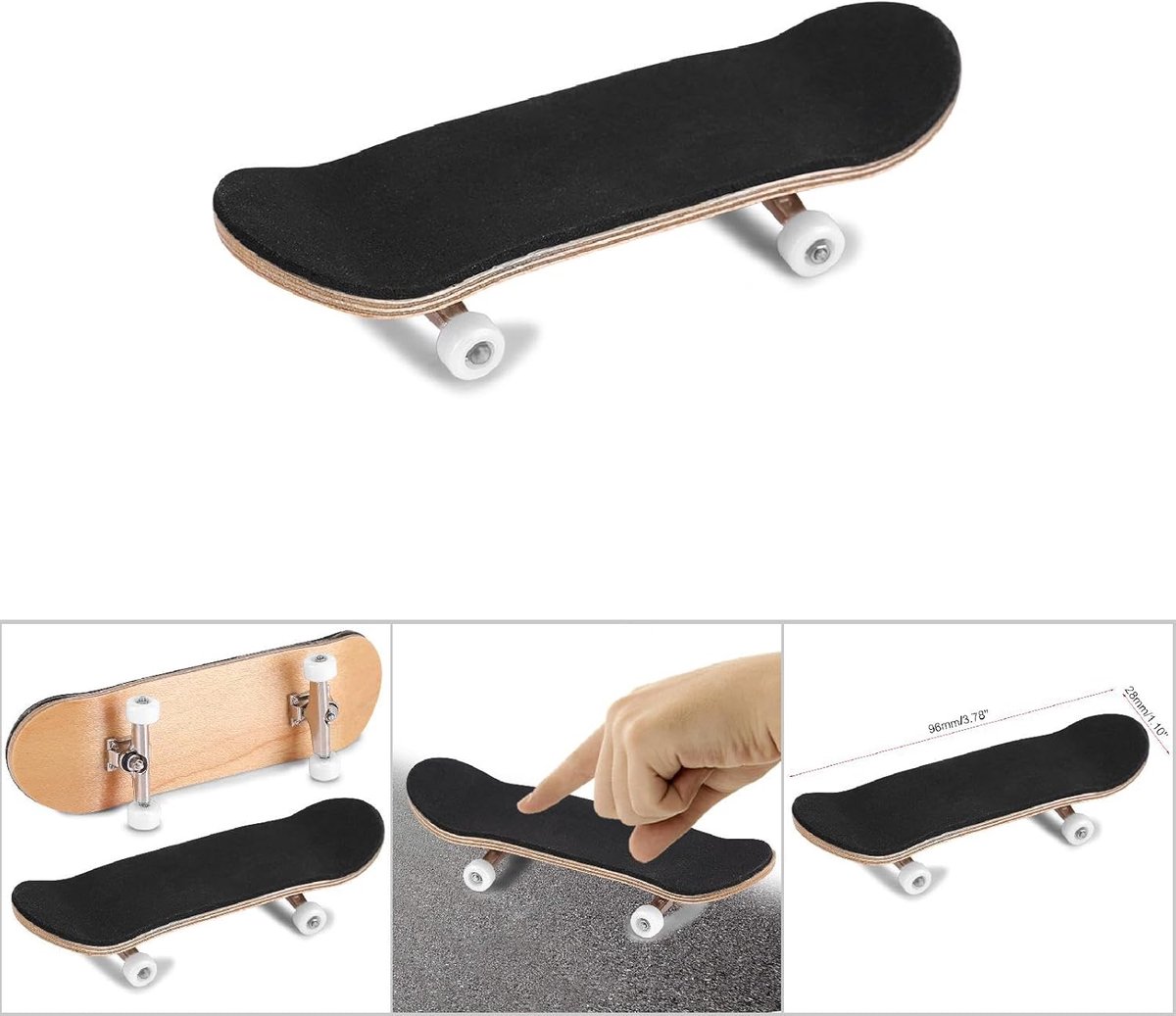 Skateboardset, esdoornhout legering, skate, vermindert vingerboard vinger met doos voor montage, skateboarden, sportspelletjes (wit)