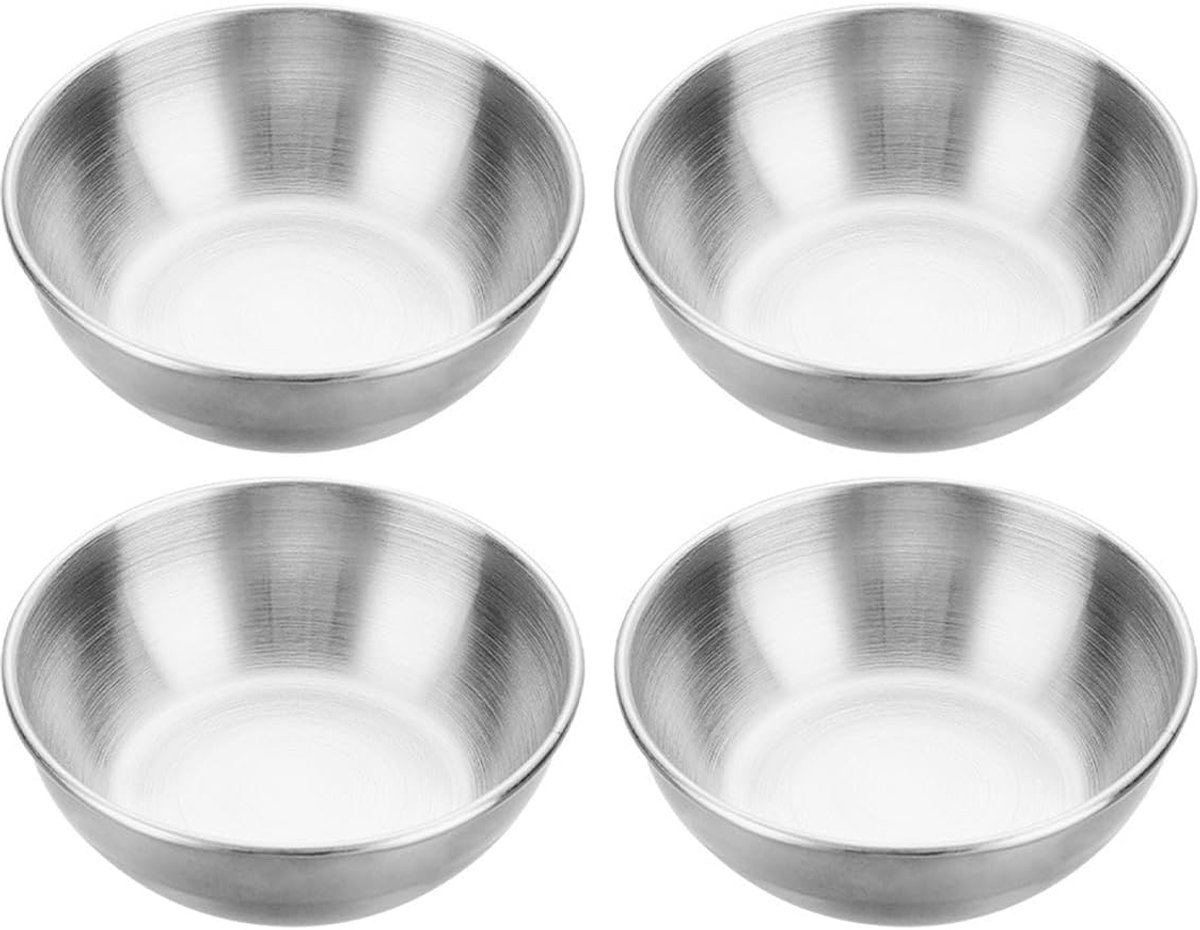 4-Pack roestvrijstalen sausdipkommen, kleine sojasausschaaltjes, voorgerechtborden, ronde sushi-kruidendipkommen voor thuisrestaurant (zilver 8,2 cm)