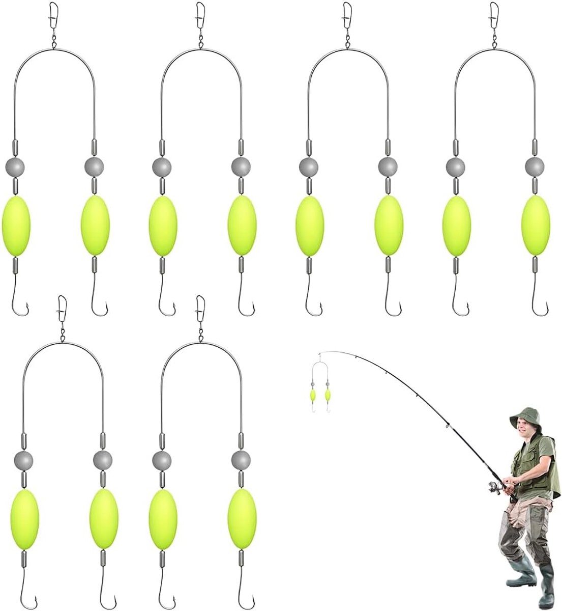 6 stuks dubbele gehaakte reverse bottom rigs, vishaken, karpervissen, haarrigg, dubbele haak voor de omgekeerde bodem, anti-klit-vishaken, haakbestendig