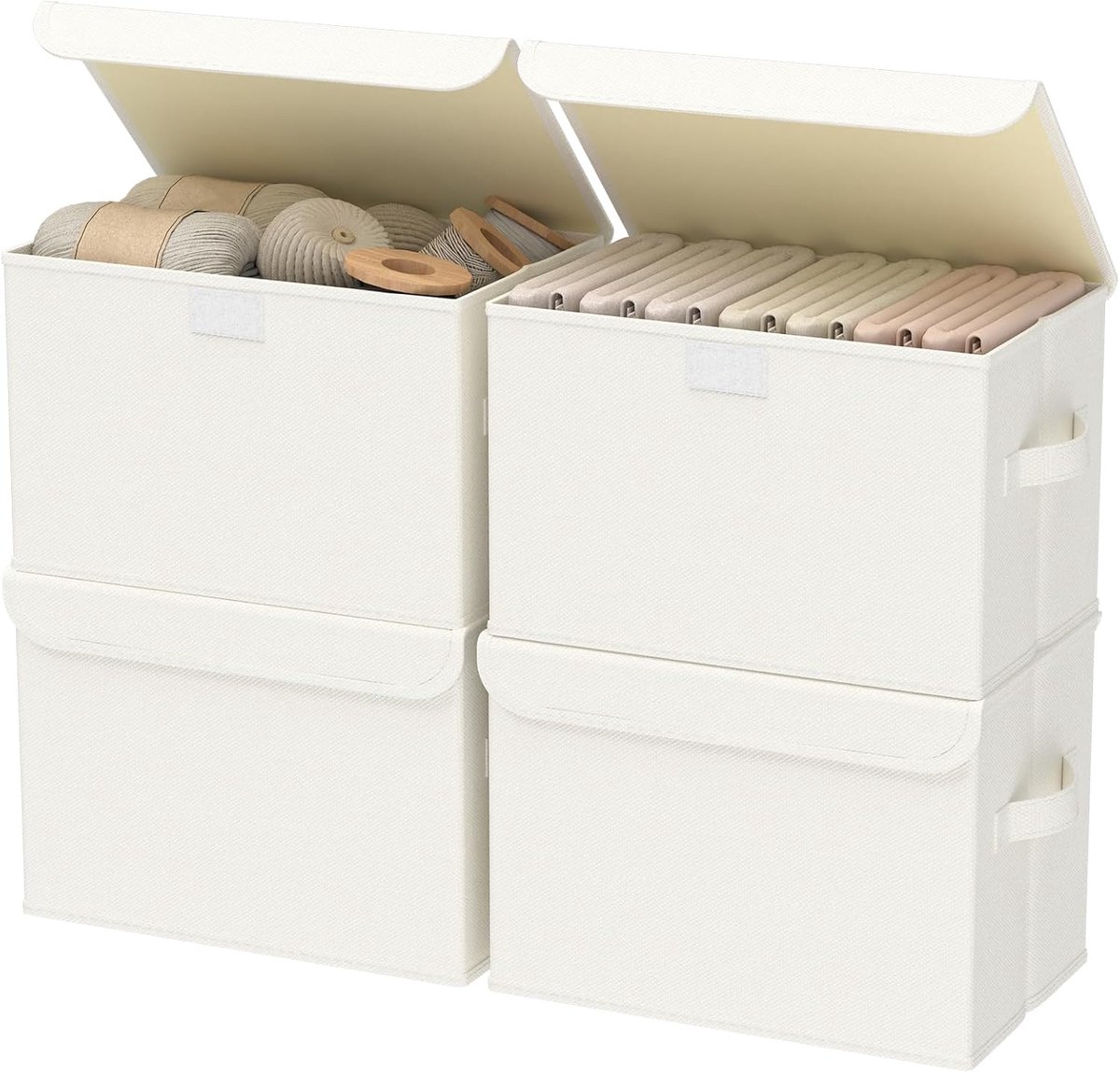 Aufbewahrung met deksel, opvouwbare stoffen dozen, ordeningssysteem voor kledingkast, voor slaapkamer, kledingopslag, 4 stuks, beige, 30 x 23 x 20 cm, XSNY12BEM-4