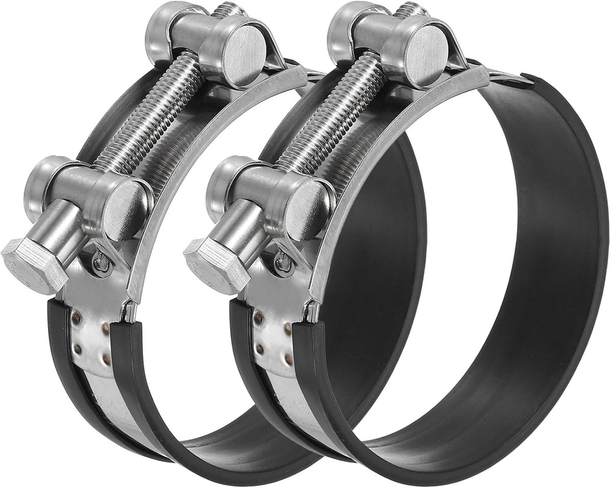80-85mm T-bout slangklem, 2 stuks rubberen gewatteerde inlaatintercooler pijpbuisklemmen 304 roestvrijstalen radiatorslangklem voor 3,1 "-3,3" buis