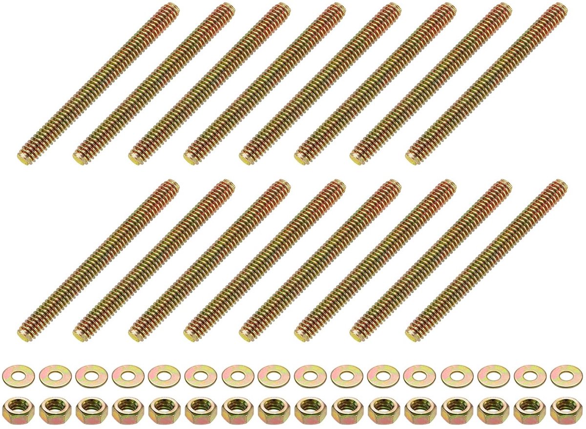 16 stuks volledige schroefdraadstangen 1/4 inch UNC x 2-3/4 inch lengte verzinkt koolstofstaal, volledige schroefdraadstangen met moeren en sluitringen voor klemmen, hangers en U-bouten