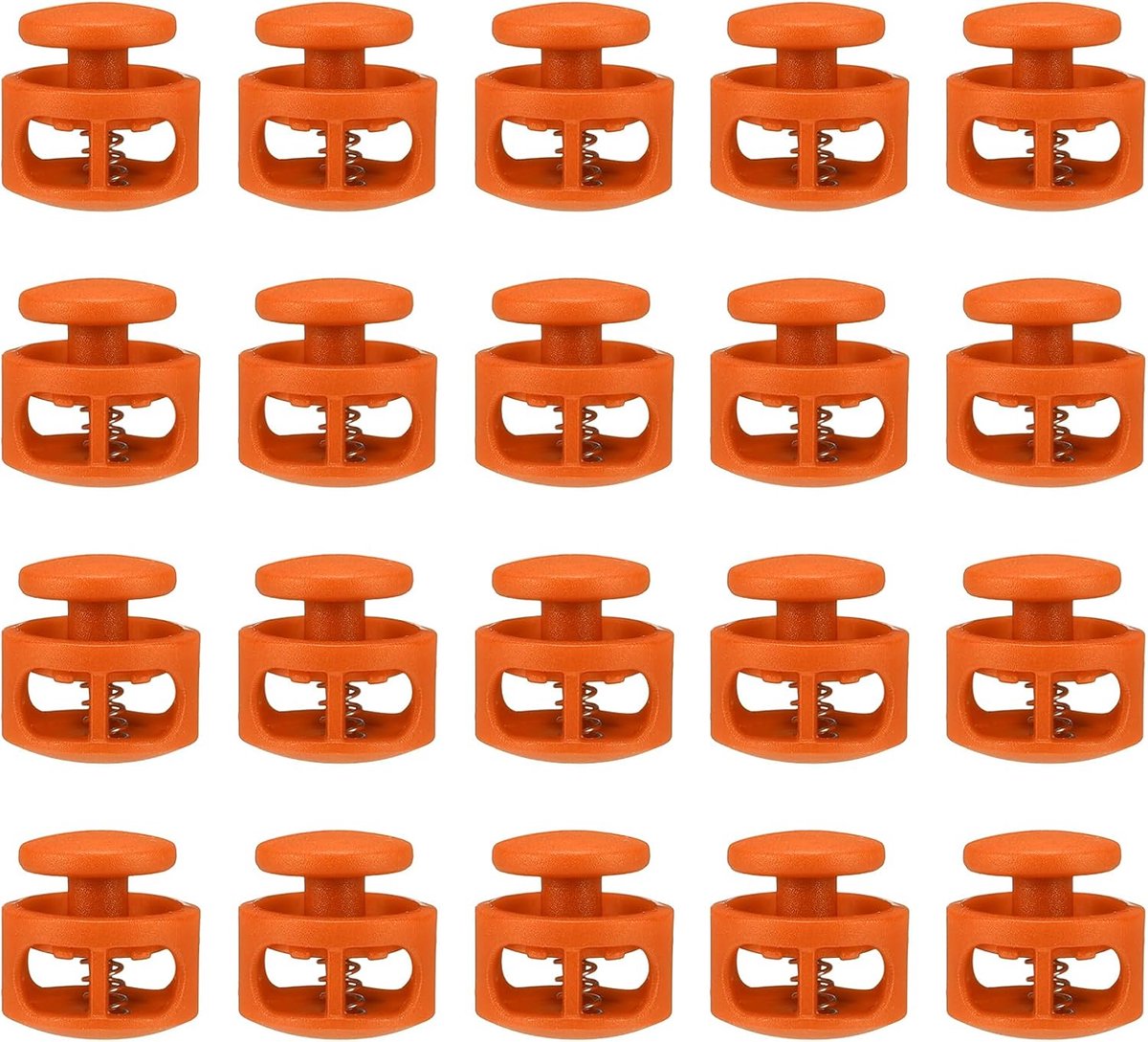 20 stuks kunststof koordstoppers met dubbel gat en veersluiting clip, elastische sluitsluiting voor koordsluiting, paracord, tassen, kleding, koordsluiting, vervanging, oranje
