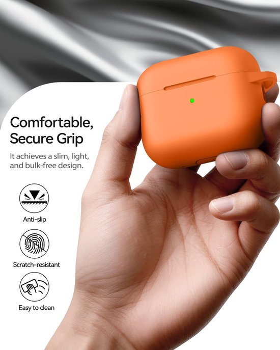 Siliconen voor AirPods Pro 3 Hoes, A7-Orange - Zacht, licht, antislip, krasbestendig, bedraad/draadloos laden. Reinigingspen + sleutelhanger. — afbeelding 2