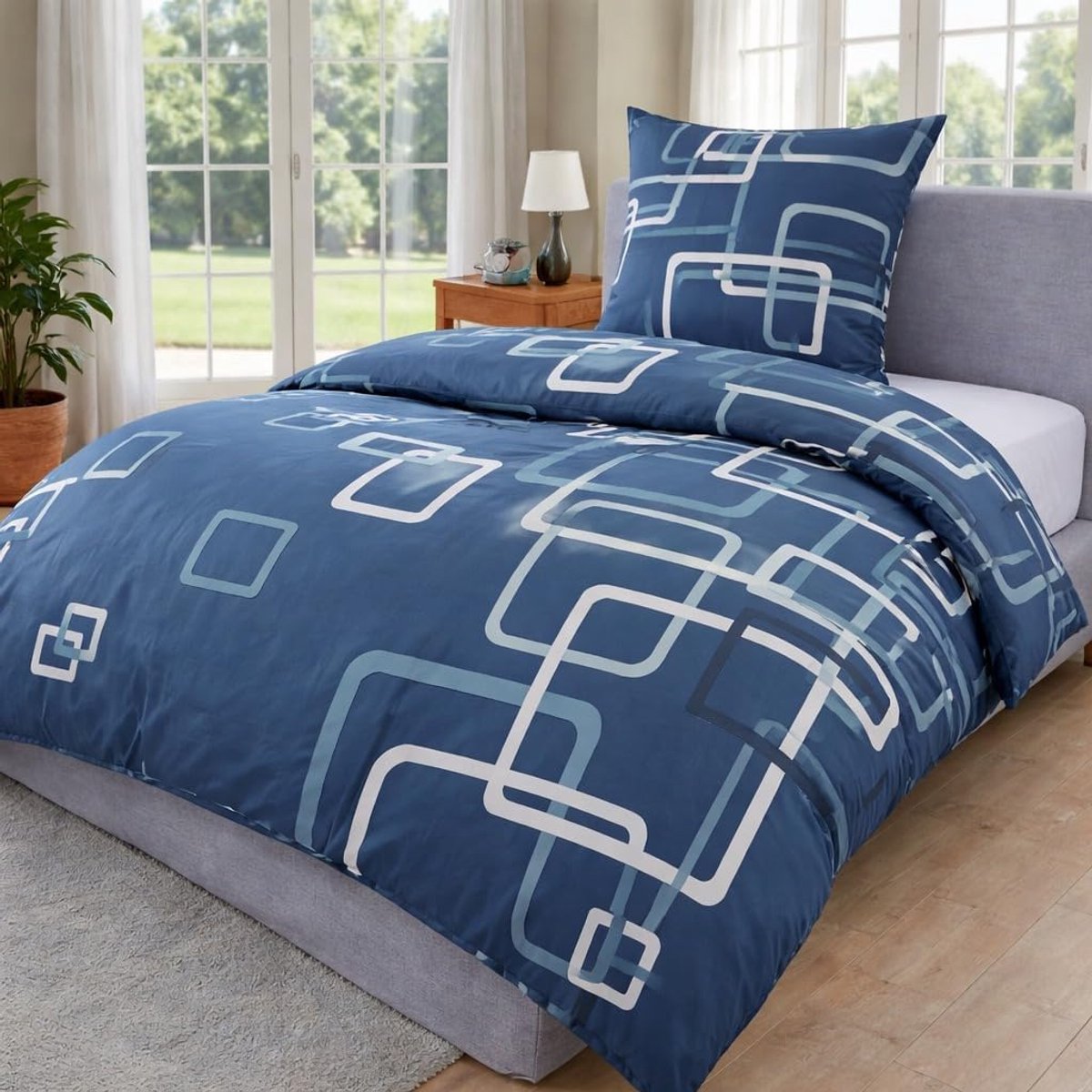 Beddengoed 155 x 220 cm, katoenen sets, geruit dekbedovertrek 155 x 220 cm, kussensloop 80 x 80 cm, renforcé, Oeko-Tex beddengoed met ritssluiting