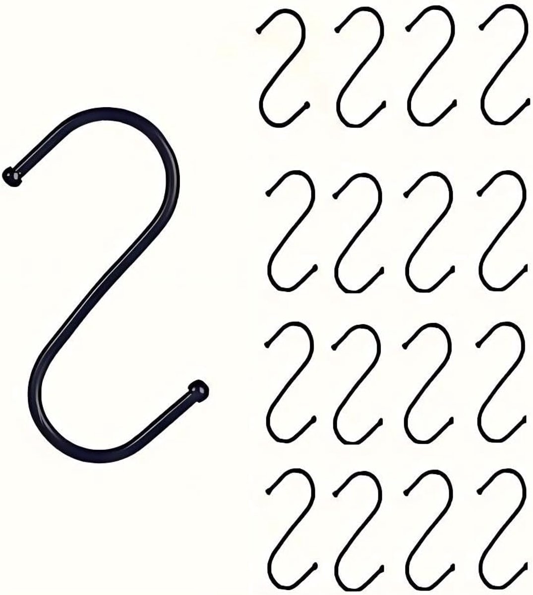20-Pack S-vormige Haken, Multifunctionele S Haken, Stevige Hangers voor Badkamer, Slaapkamer en Keuken (Klein L-7 cm & Zwart)