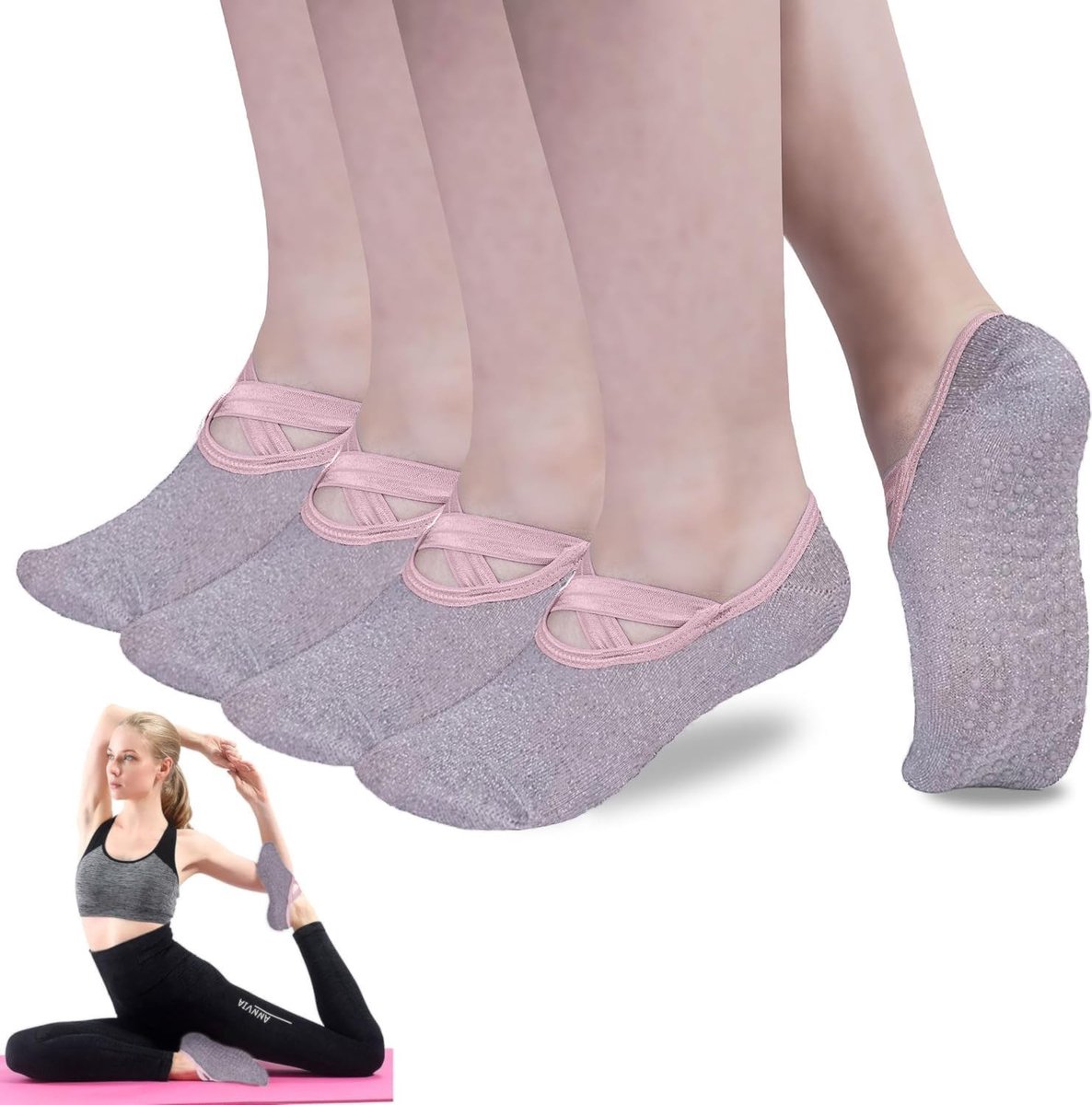 Sokken met handgrepen voor vrouwen, grip voor yoga, ballet, blote voeten, workout, antislip, atletische sokken
