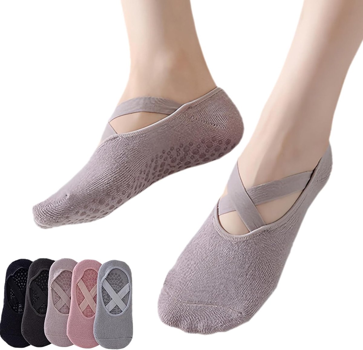 Sokken antislip voor dames, antislip pilatessokken met noppen voor barre, fitness, dans en thuis, ademende stoppersokken