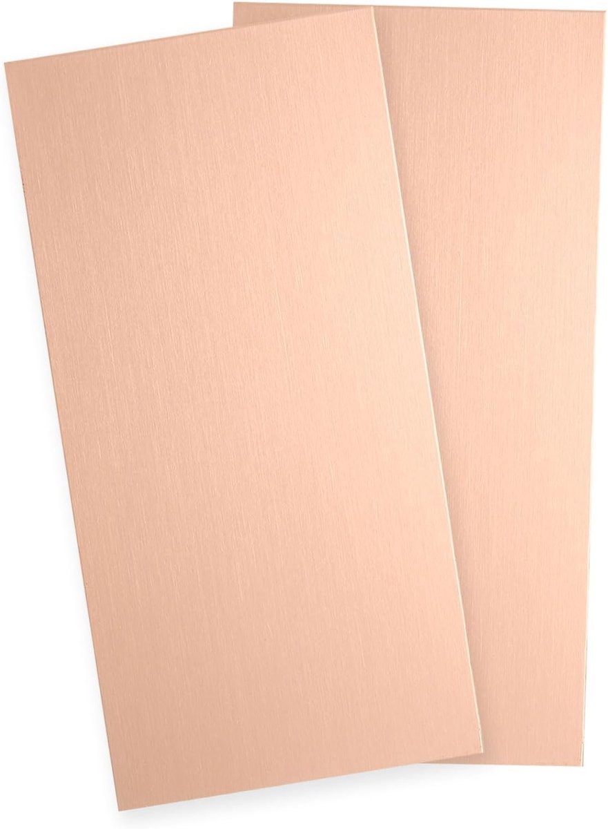2 stuks pure koperplaat, 10,2 cm x 5,1 cm, 18 gauge (1 mm) dik, metalen koperplaat met handschoenen voor knutselen, modelbouw, sieraden, reparaties, elektrisch werk (roségoud)