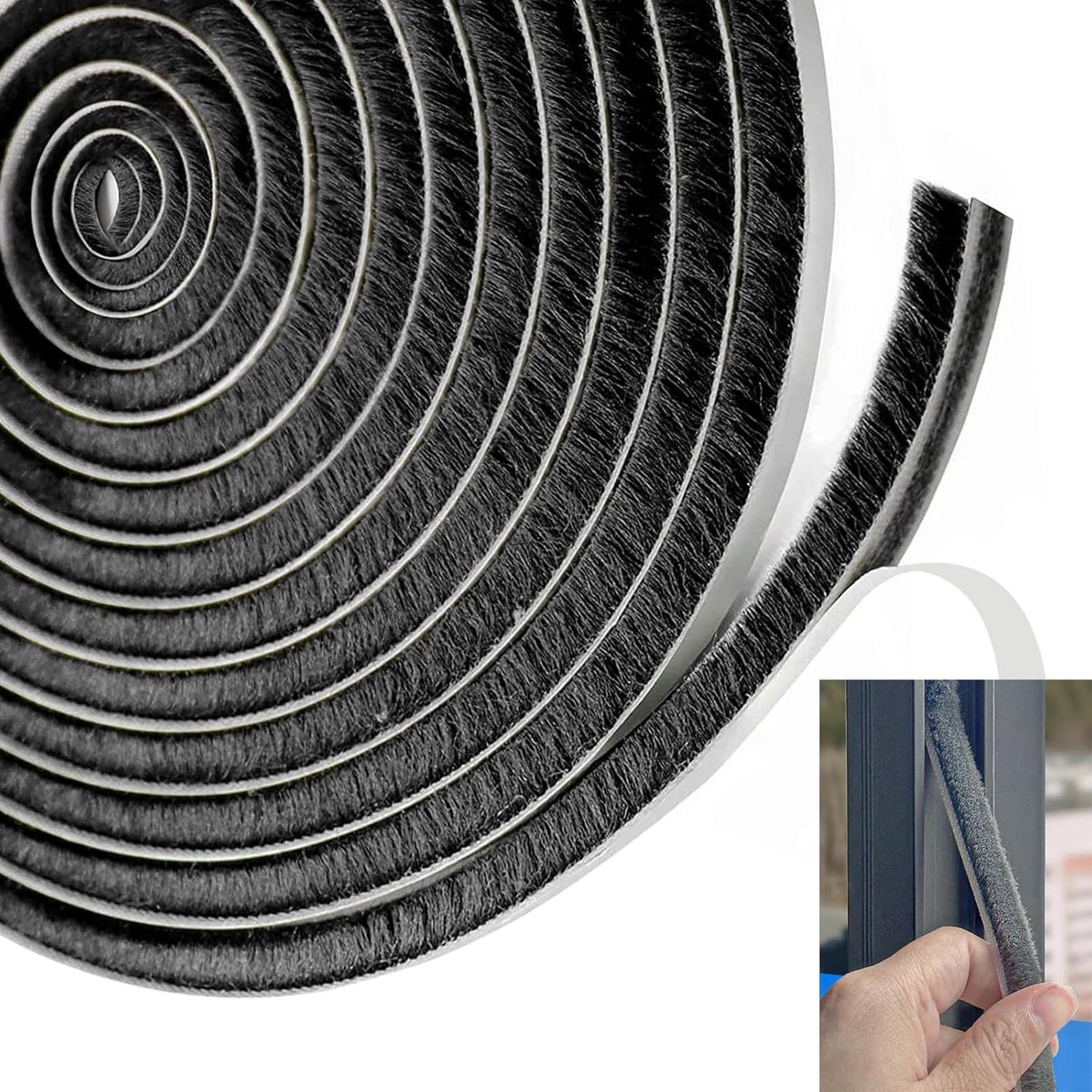 10 m borstelafdichting, zelfklevend, 9 mm x 9 mm, afdichtingsborstel, afdichtingsstrip voor deur, borstelafdichting, rolluiken voor kledingkasten