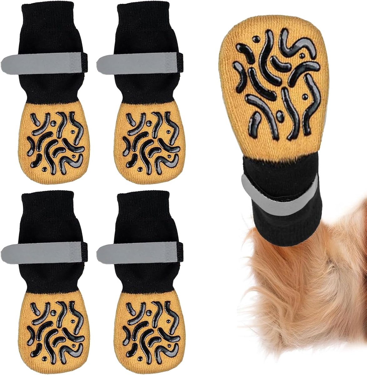 2 paar antislip sokken voor honden, binnenschoenen, hondenpootbescherming, dubbelzijdig, met verstelbare bevestigingsbanden met versterking (L)