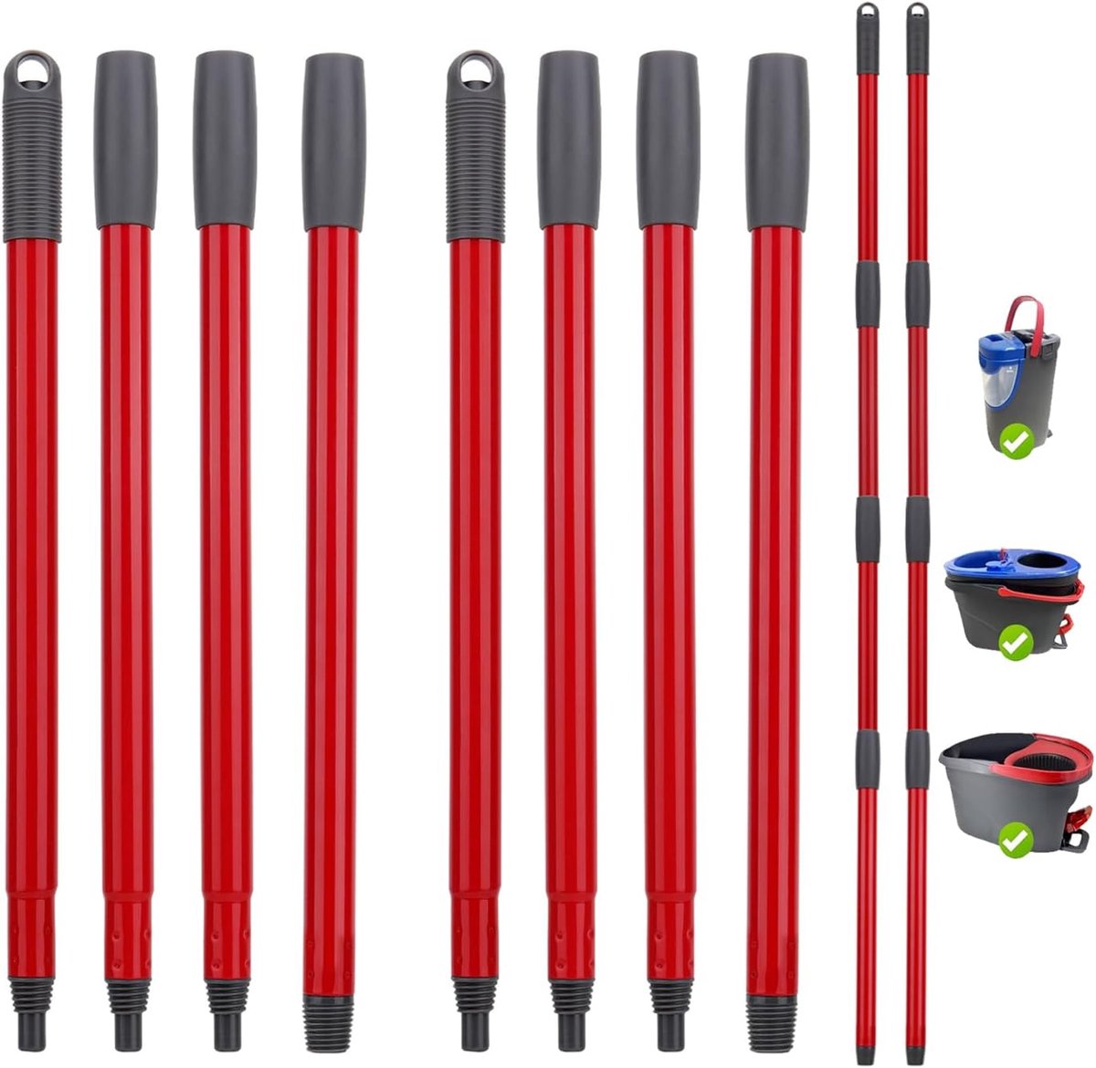 2 stuks vervangende dweilgrepen compatibel met Viledar/O-cedars Spin Turbo Mops voor Turbo Smart/EasyWring&Cleaning - Dweilhoes niet inbegrepen, 2 x 148 cm