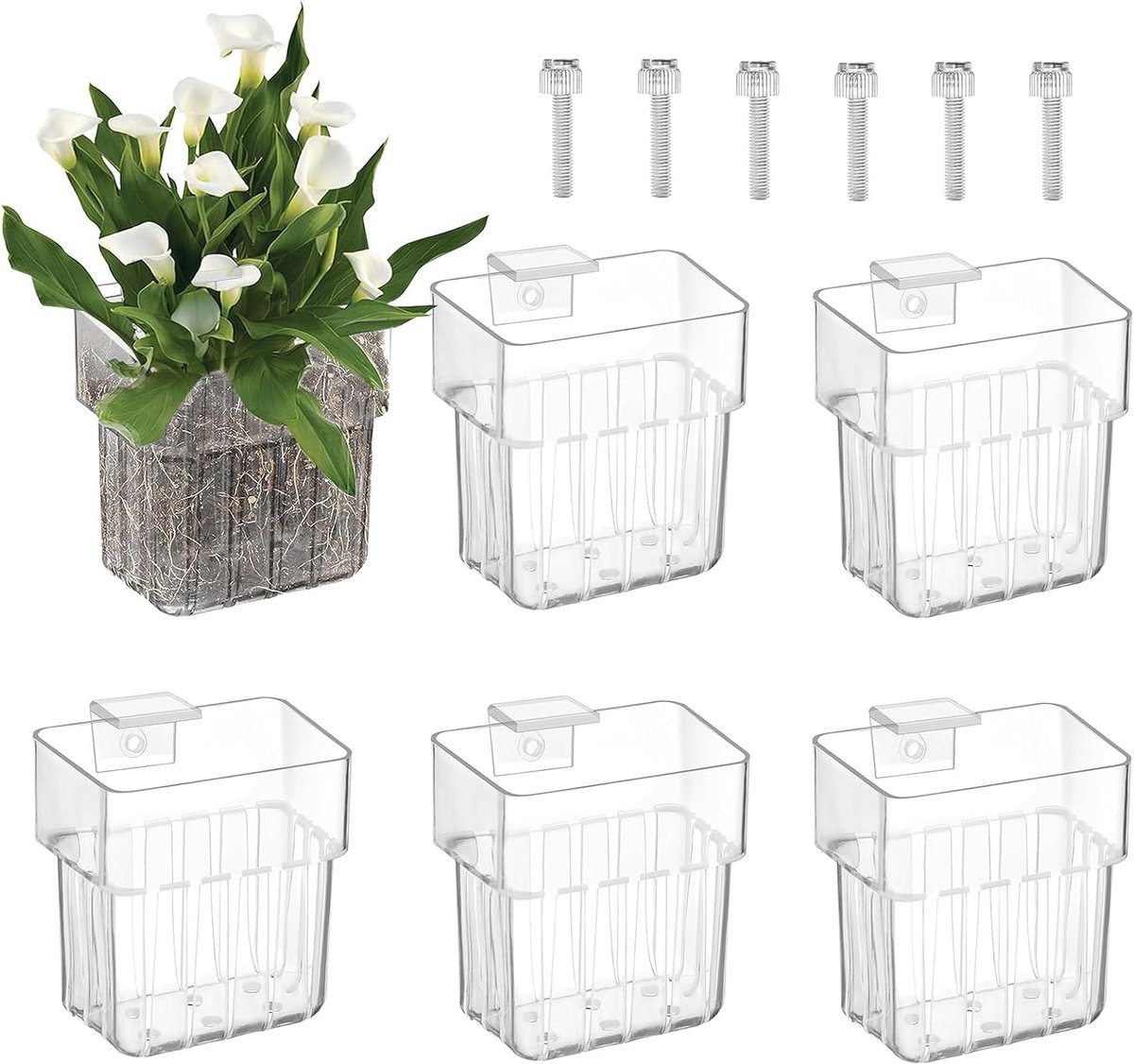 6 plantenhouders voor aquarium van acryl: decoratieve hangpotten met zuignappen, kweeksysteem voor waterdecoratie mini-vijver | modern en praktisch ontwerp