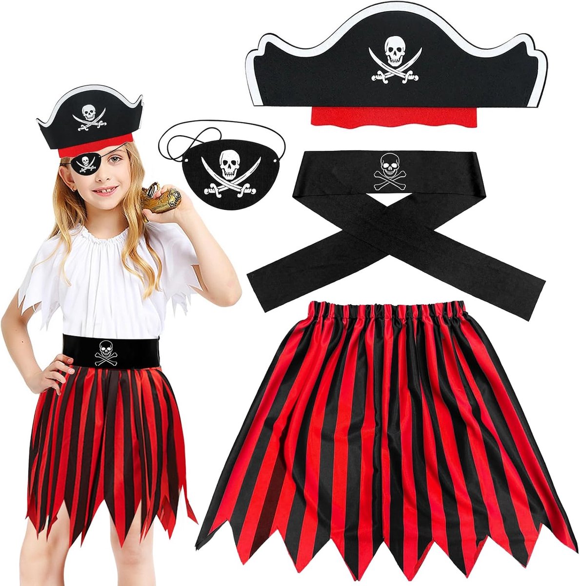 4-delige set, piratenkostuum, kinderen, piratenkostuum, kinderen, piratenkostuum, Halloween, accessoires, piratenkostuum, kinderen, piraten, cosplay, jurk up