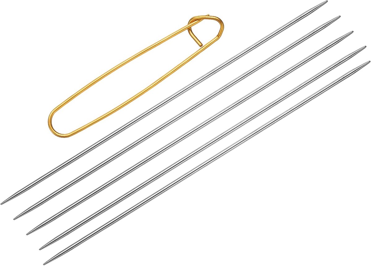 5 breinaalden, Amerikaanse maat 1,5 (2,5 mm), diameter 6 inch (15 cm), lengte roestvrij staal, dubbele punten, breinaalden, trui met steekhouder voor knutselprojecten