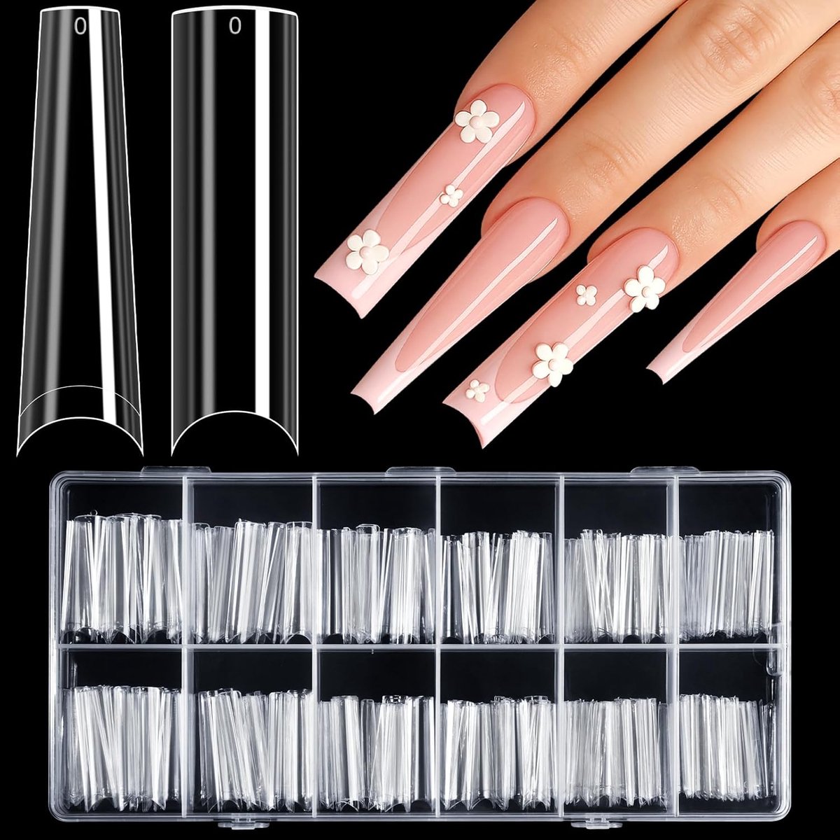 240 stuks XXL nageltips, extra lang, 2 stijlen, heldere valse nagels, nagelverlenging, tips voor gelnagels, acryl kunstnageltips voor nagelstudio's, doe-het-zelf