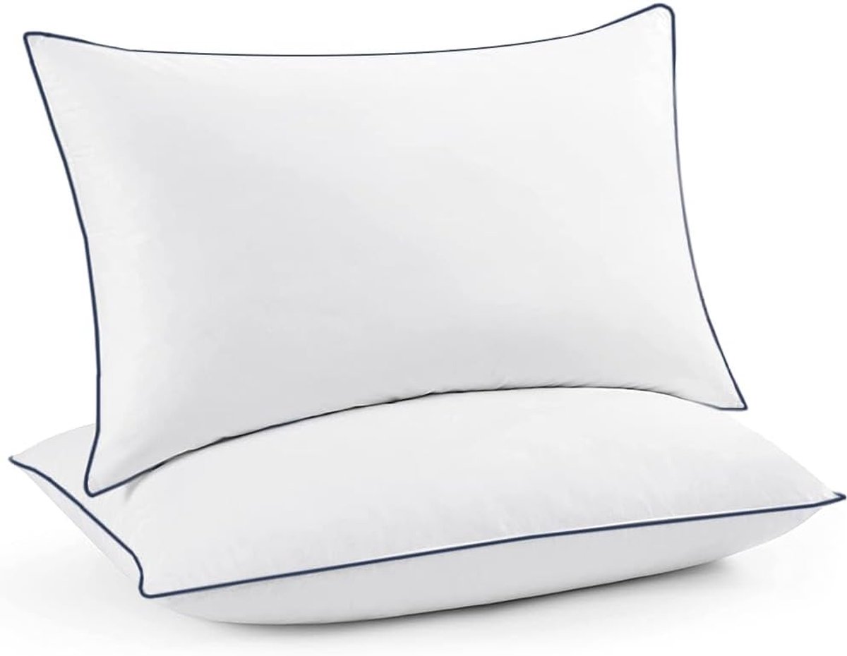 Donskussen 50 x 70 cm, set van 2 luxe ganzenverenkussen, 100% hoofdkussen veren en dons, biologische katoenen overtrek, hotelcollectie bedkussen, wit, Oeko-Tex