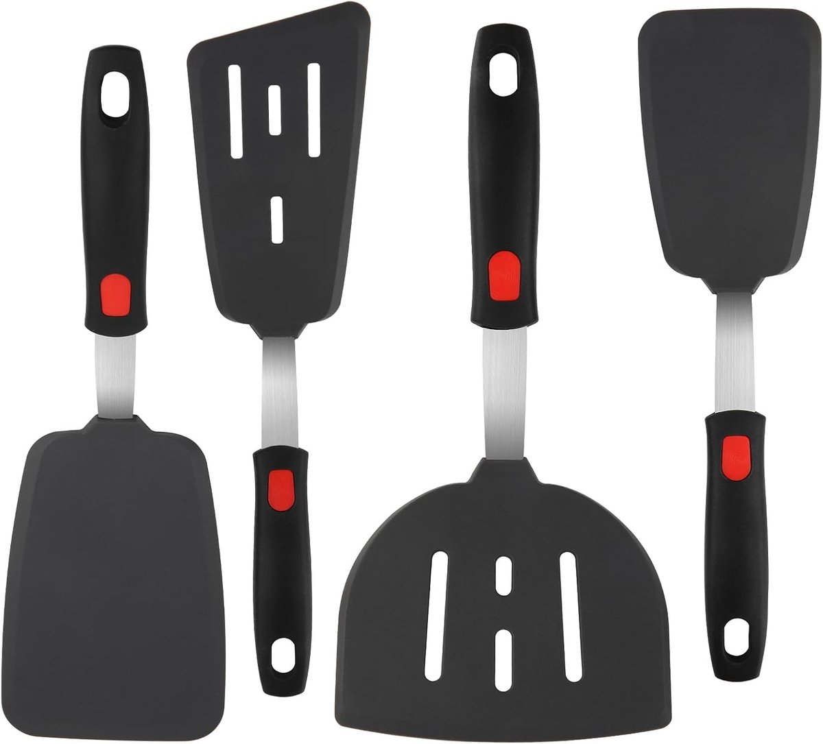 Set van 4 siliconen spatels om te koken - Vis Slice Solid & Slotted - Spatels & Turners Set voor anti-aanbakpan en potten - Krasbestendig Hittebestendig BPA-vrij Vaatwasmachinebestendig