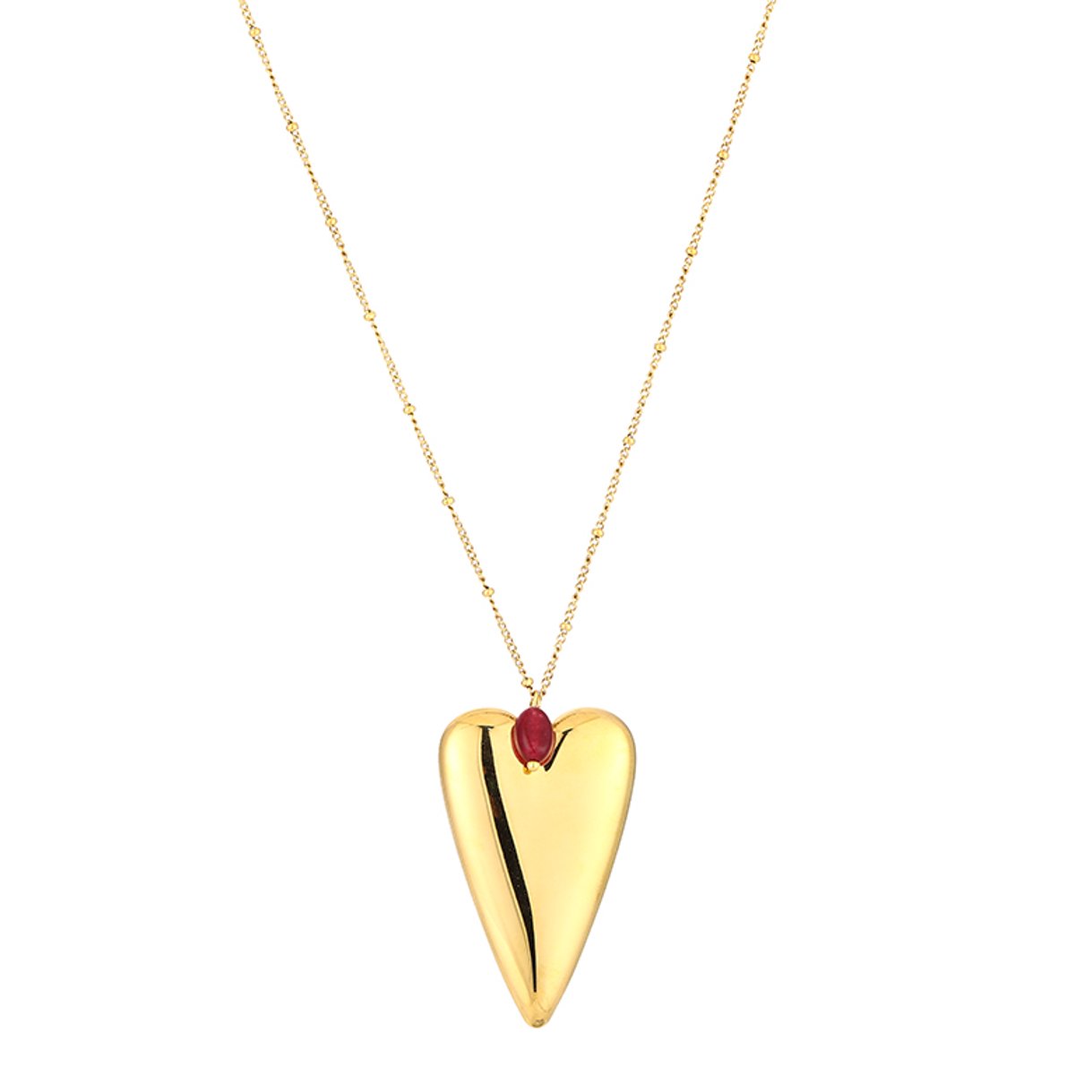 Statement XL Heart Gem Satellite Long Chain Necklace – Luxe Lange Ketting met XL Hart & Kraal – RVS - Goud
