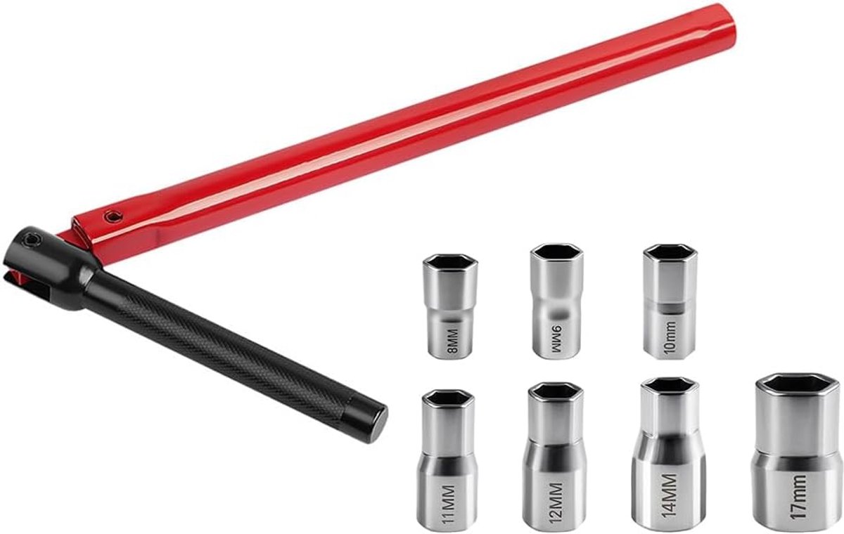 kraanmoersleutelset, 8 stuks staande kraansleutels, 8-17 mm kraan, montagegereedschap, standkraan-moersleutelset, staande kraan, moersleutel, voor kraan, gereedschap, rood