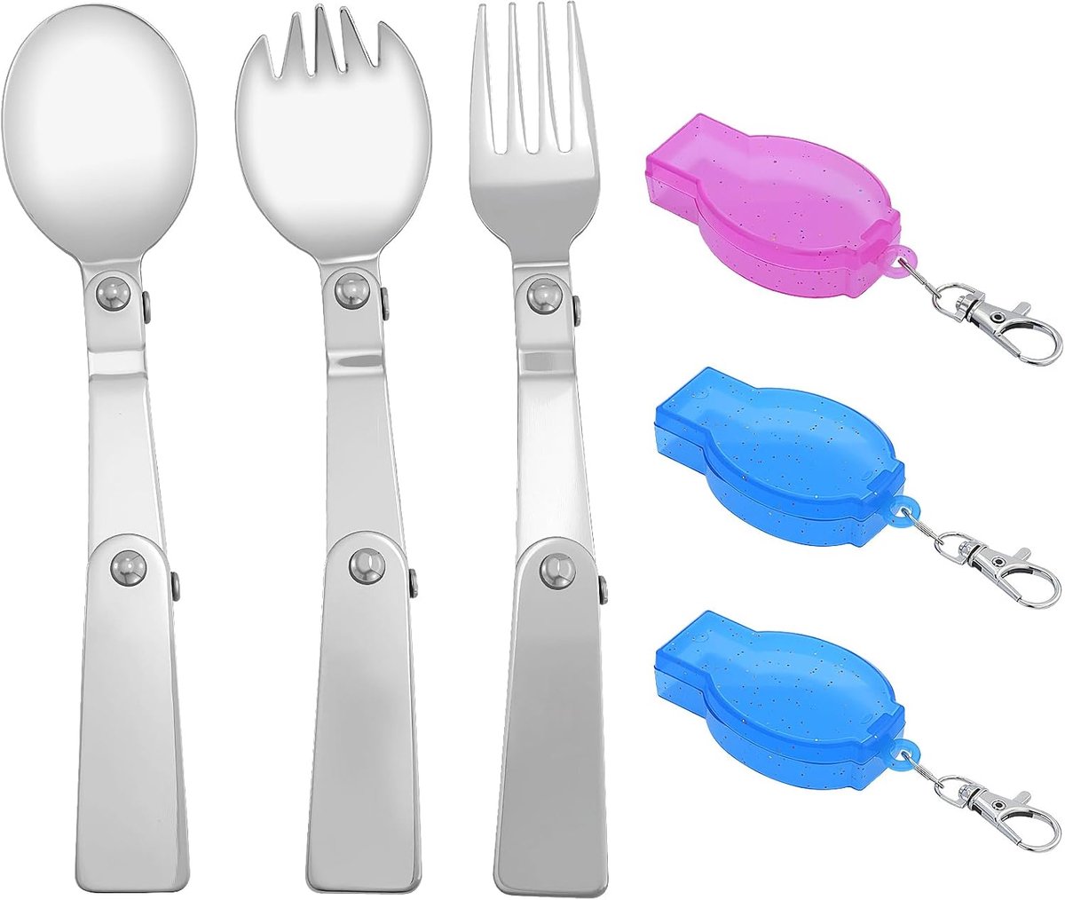 Klapvorken en lepelset, opvouwbare lepel- en vorkset, roestvrij staal 304, met kunststof containers voor reizen, kamperen, thermoskannen, picknick, andere outdooractiviteiten