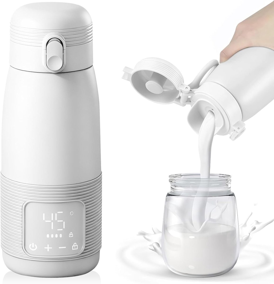 Flessenwarmer, Flessenwarmer Baby voor Onderweg, 500ml | Nauwkeurige Temperatuurregeling 37 tot 55 Graden Verstelbaar voor Nachtvoedingen Onderweg