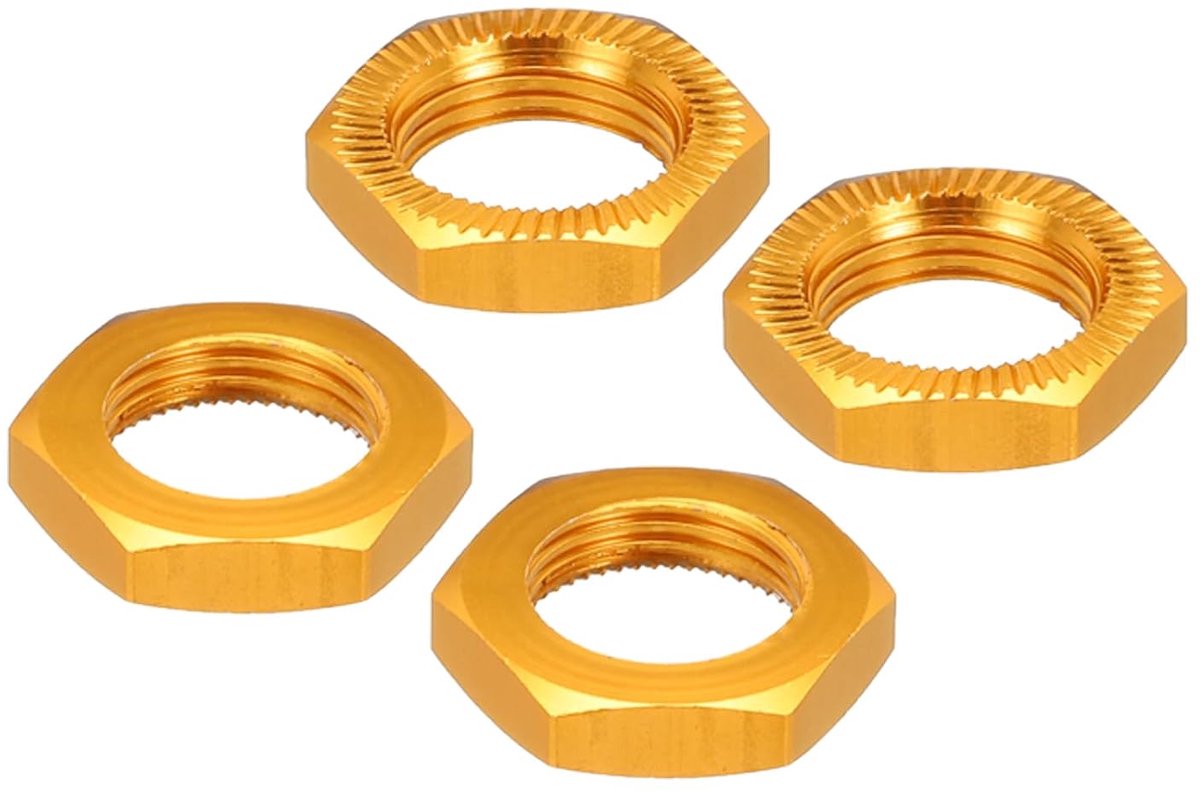 Aluminium 17 mm RC wielmoer schroefdraad M12 x 1,0 mm zeskant wielmoeren RC wielmoeren voor 1/8 RC modelauto, vrachtwagen, terreinwagen, verbeterde onderdelen, verpakking met 4 stuks (goud)