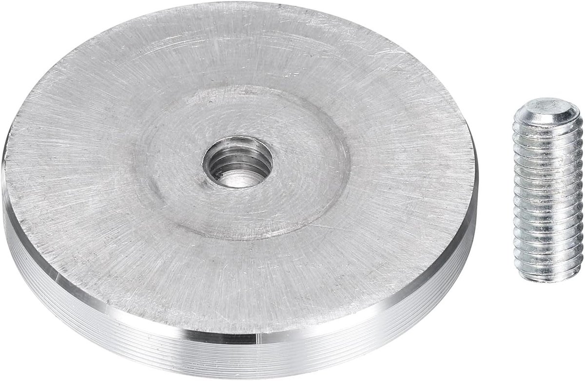 1 stuk ronde aluminium schijf, M8-schroefdraad, 50 mm diameter, aluminium cirkelschijf, glasplaatadapter voor glazen tafels, meubels, salontafels, zilver