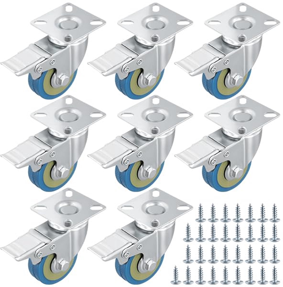 Zwenkwielen, zware wielen met rem en kogellagers, kleine meubelwielen, transportwielen, wielen voor meubels, tafel, wagen, marineblauw, 400 kg draagkracht