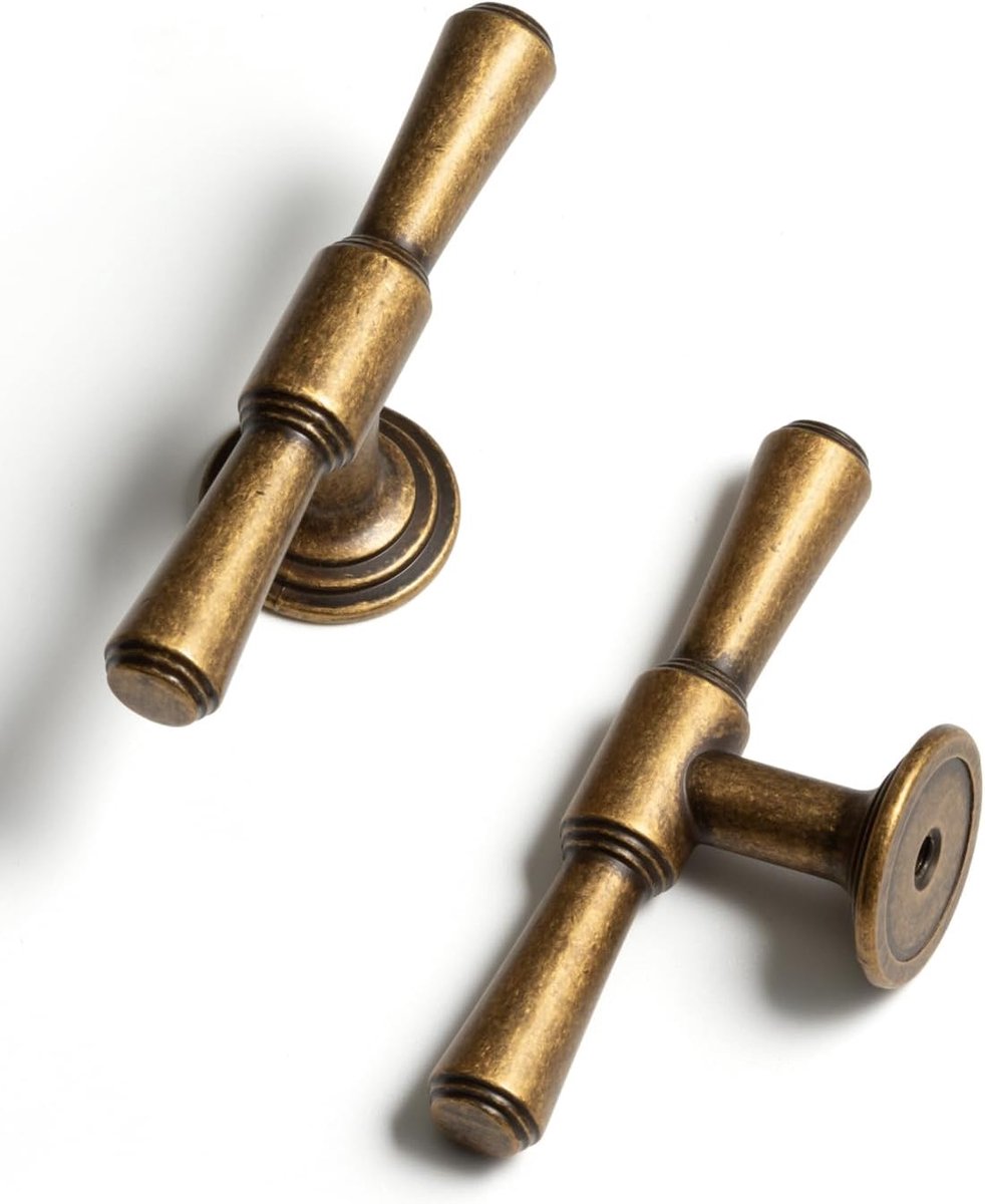 messing kastgrepen, enkel gat, vintage ladeknoppen, voor keukenkasten, badkamerkasten en meubelgrepen, zinklegering (5, antiek messing, T-knoppen)